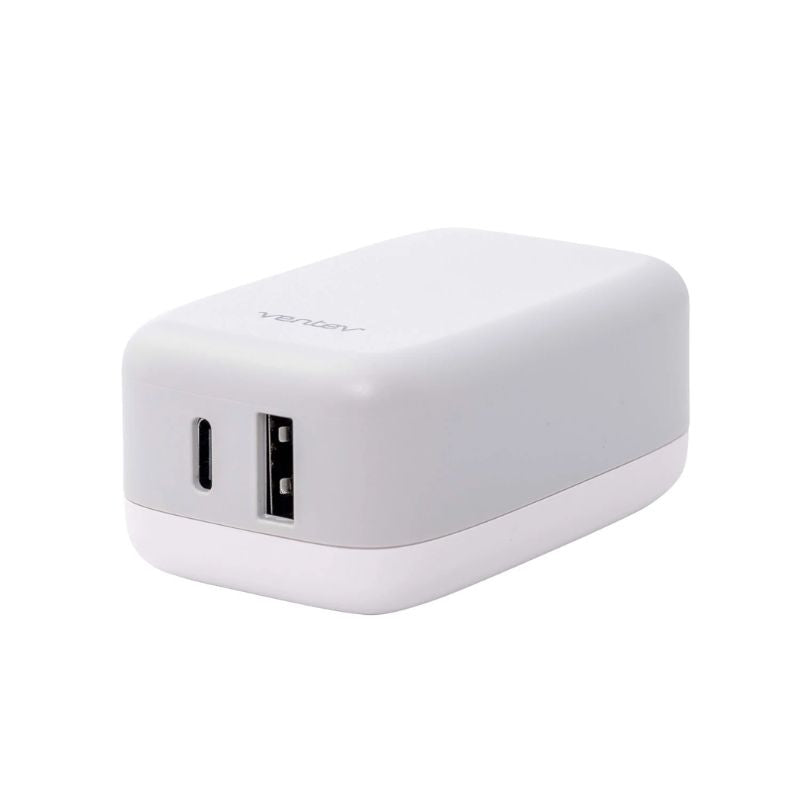 Ventev 27W Dual USB-C & USB-A Wall Charger - Fast Charging for iPhone, Samsung, Pixel - White | Perfect for Home, Office & Travel