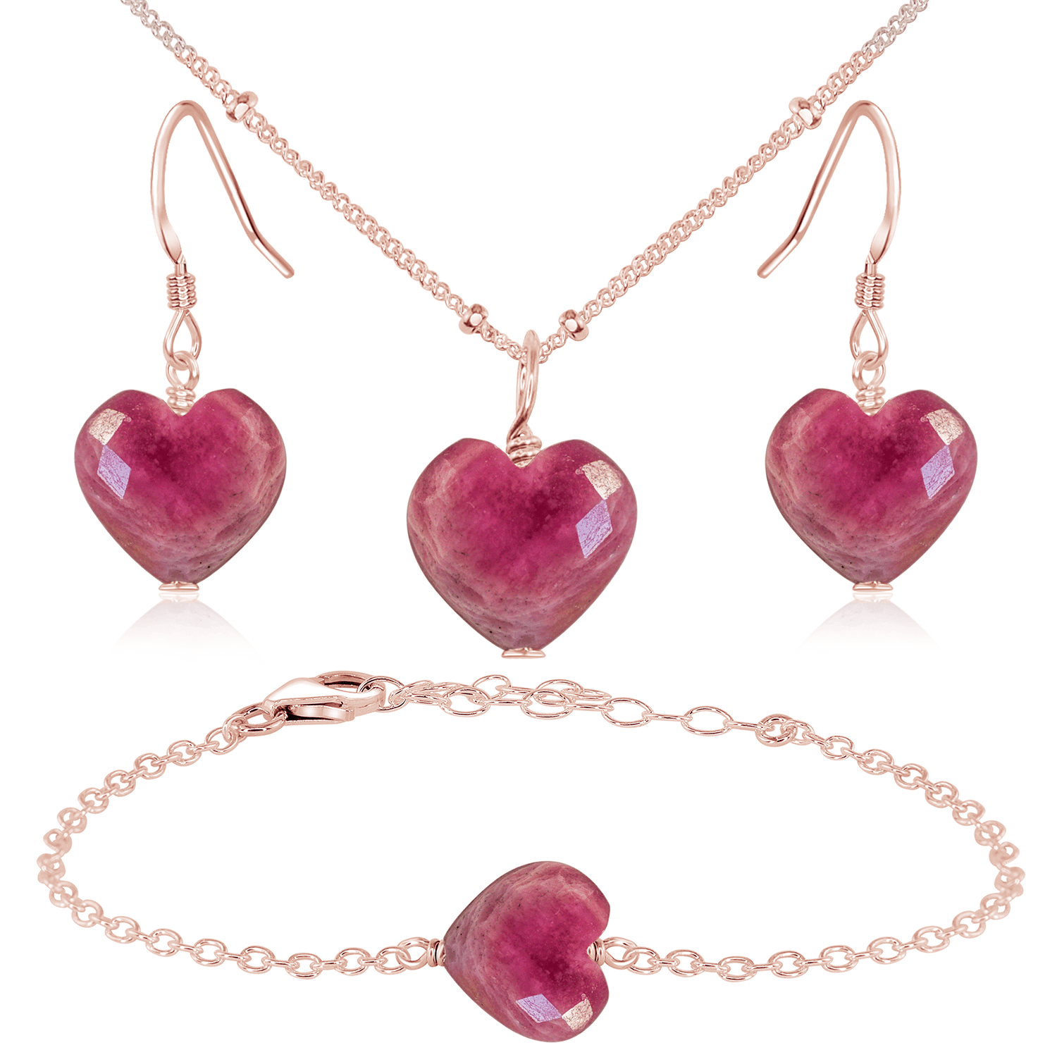 Ruby Crystal Heart Jewelry Set for Women - Elegant Necklace & Earrings Gift Set - Perfect for Valentine's Day, Anniversary & Romantic Occasions