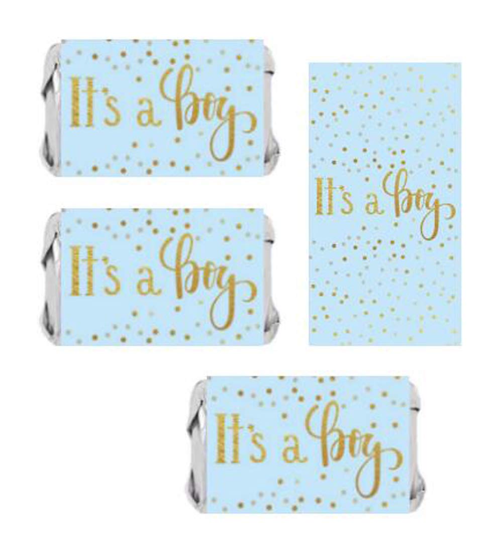 50 Pack Blue Mini Candy Bar Wrappers - It's a Boy Baby Shower Stickers for Chocolate Bars - Perfect for Baby Shower Party Favors, Gender Reveals & Newborn Celebrations