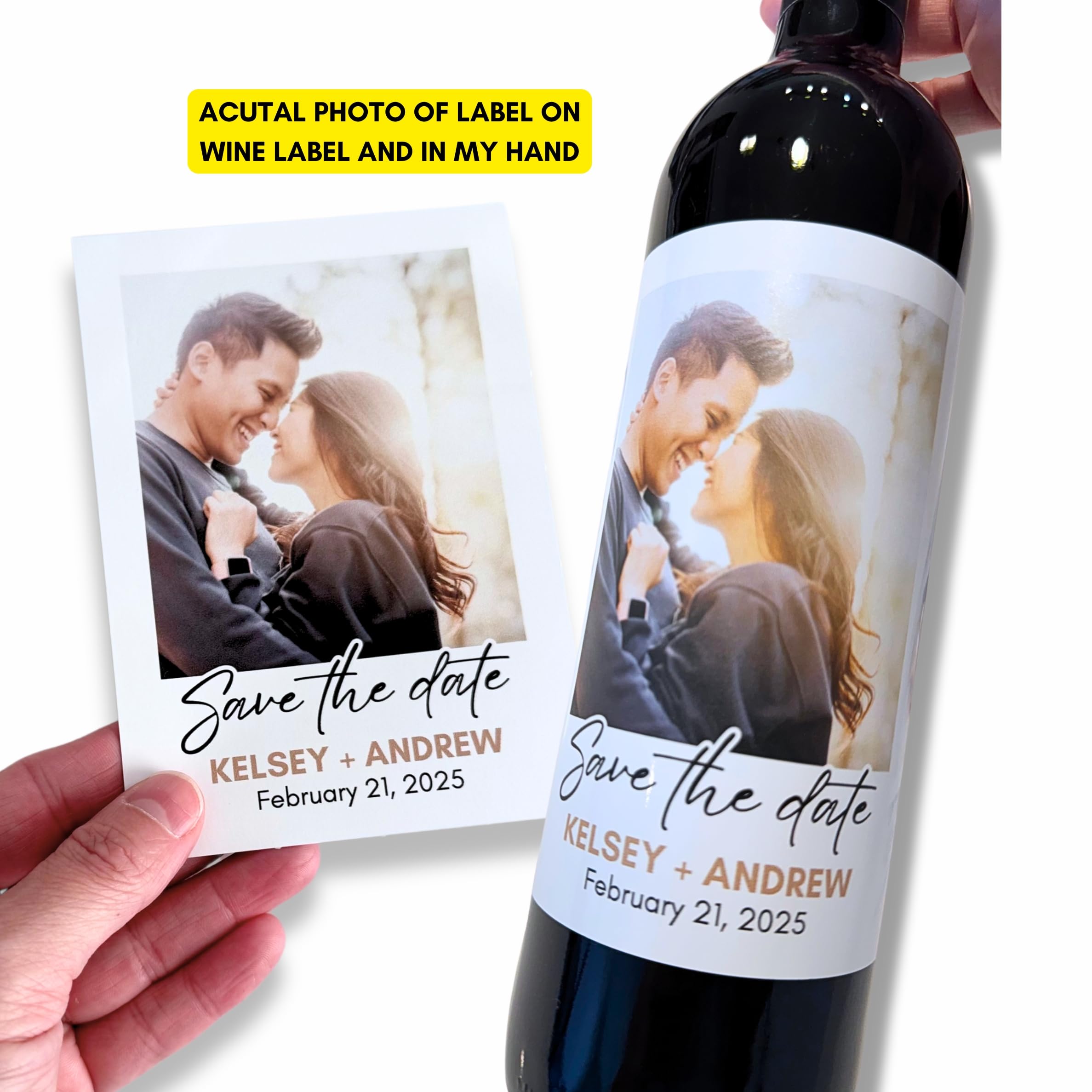 Custom Wedding Wine Bottle Labels - Personalized Save The Date Photo Labels with Your Text & Design - Perfect for Anniversary Gifts, Bridal Showers & Special Events