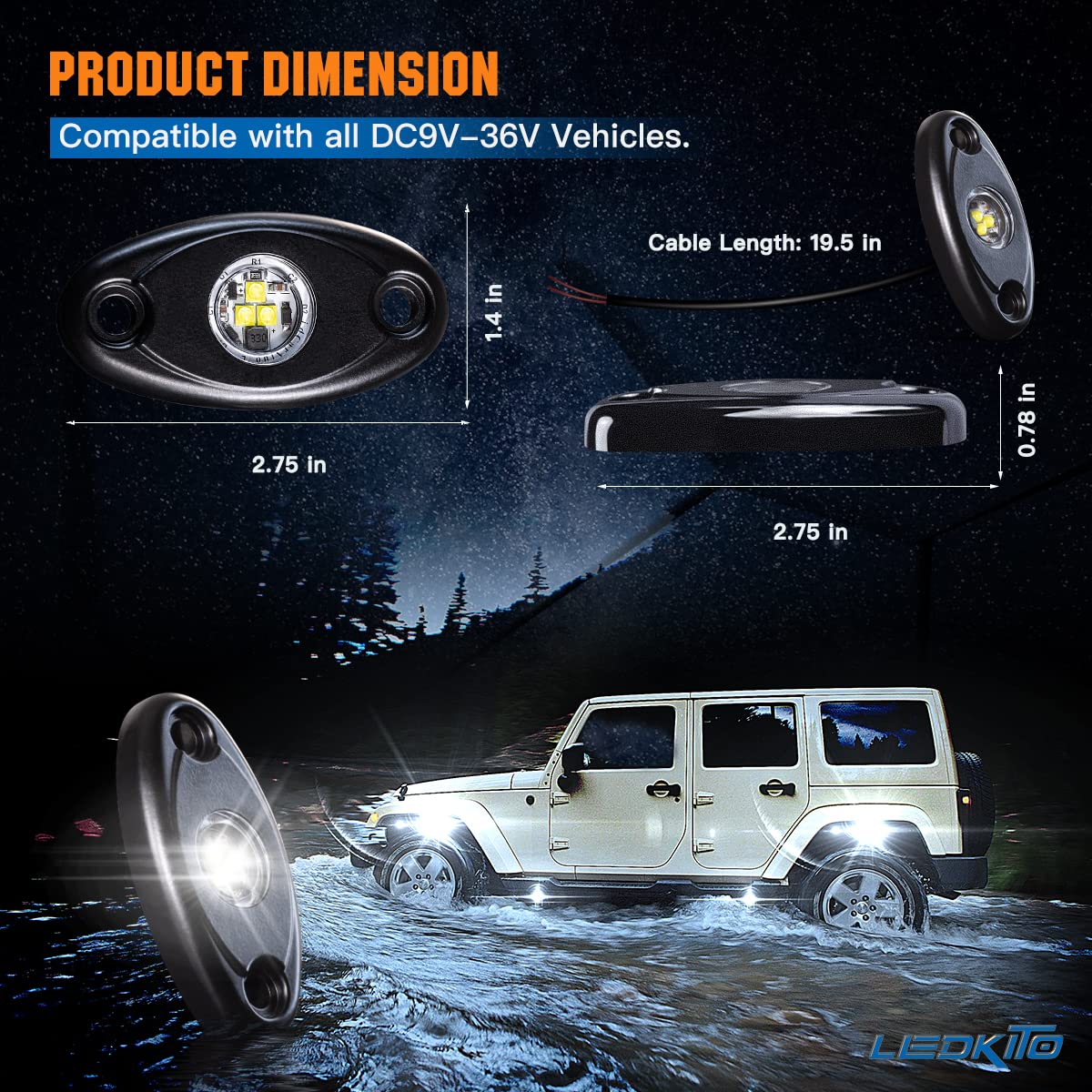 20PCS White LED Rock Lights for Trucks, ATV, UTV, SUV, RZR - High Power Waterproof Underbody Glow Lights - Perfect for Off-Roading, Night Driving & Vehicle Customization
