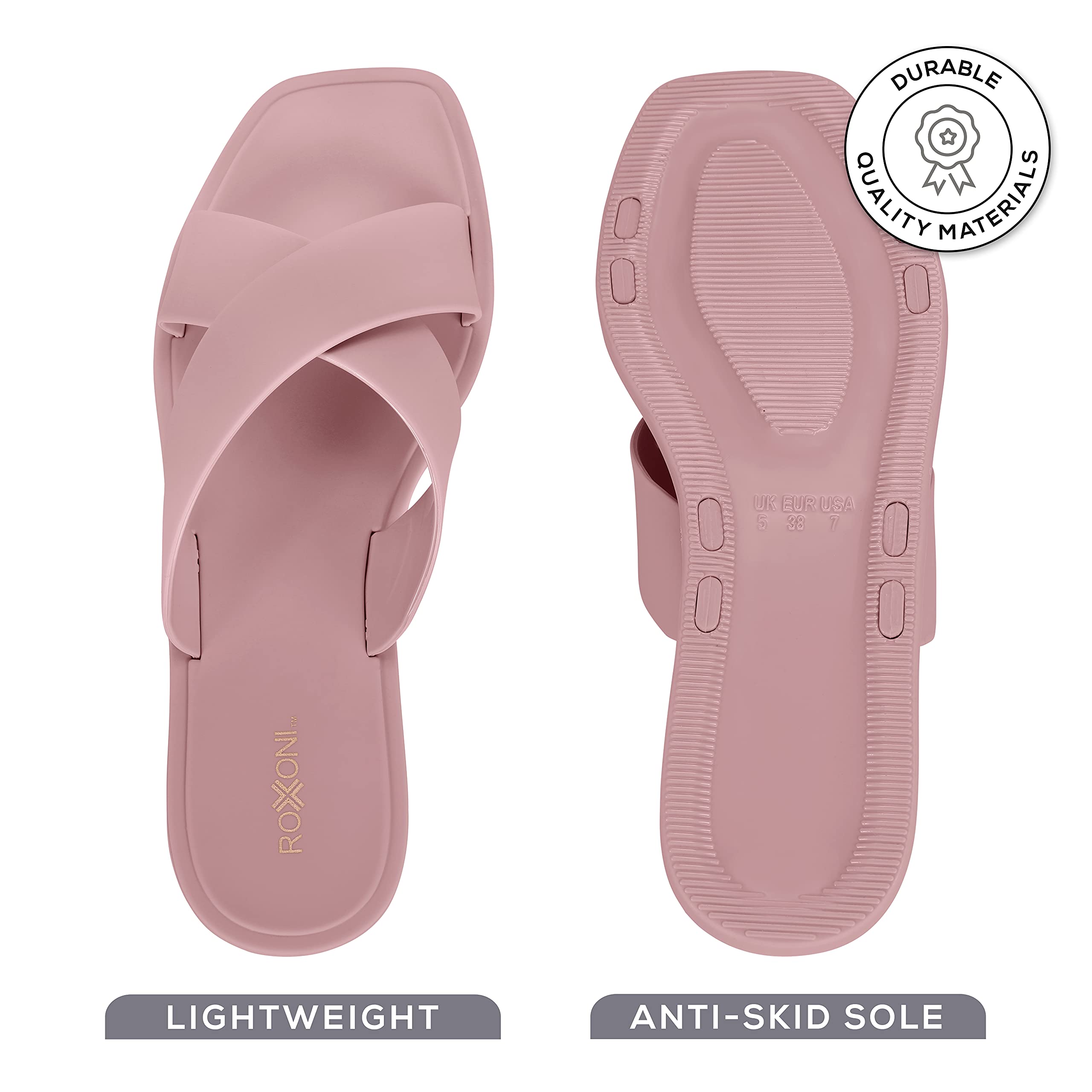 Roxoni Women's Quick-Drying Slippers - Non-Slip Shower Sandals for Bathroom, Pool & Spa - Comfortable Criss Cross Design for Indoor/Outdoor Use