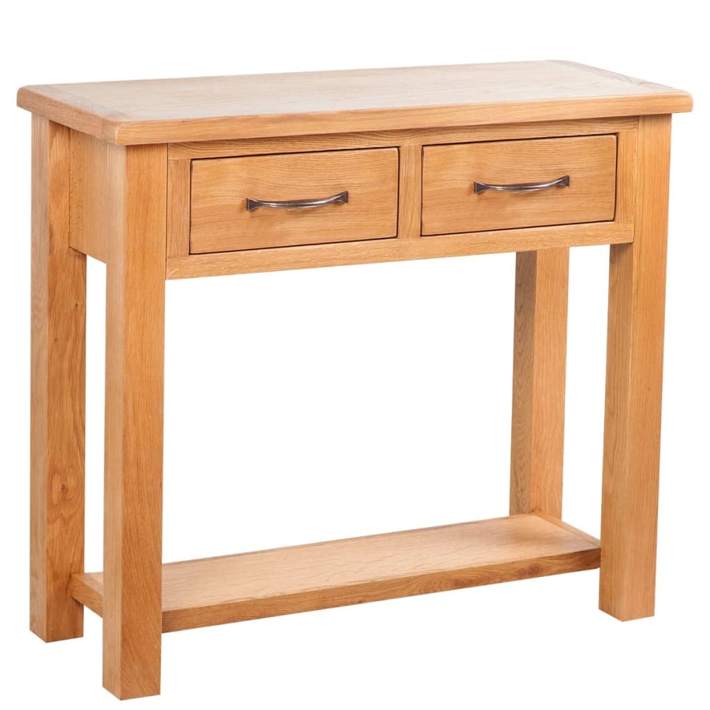 Industrial Console Table with 2 Drawers - Solid Oak Wood Sofa Table (32.7