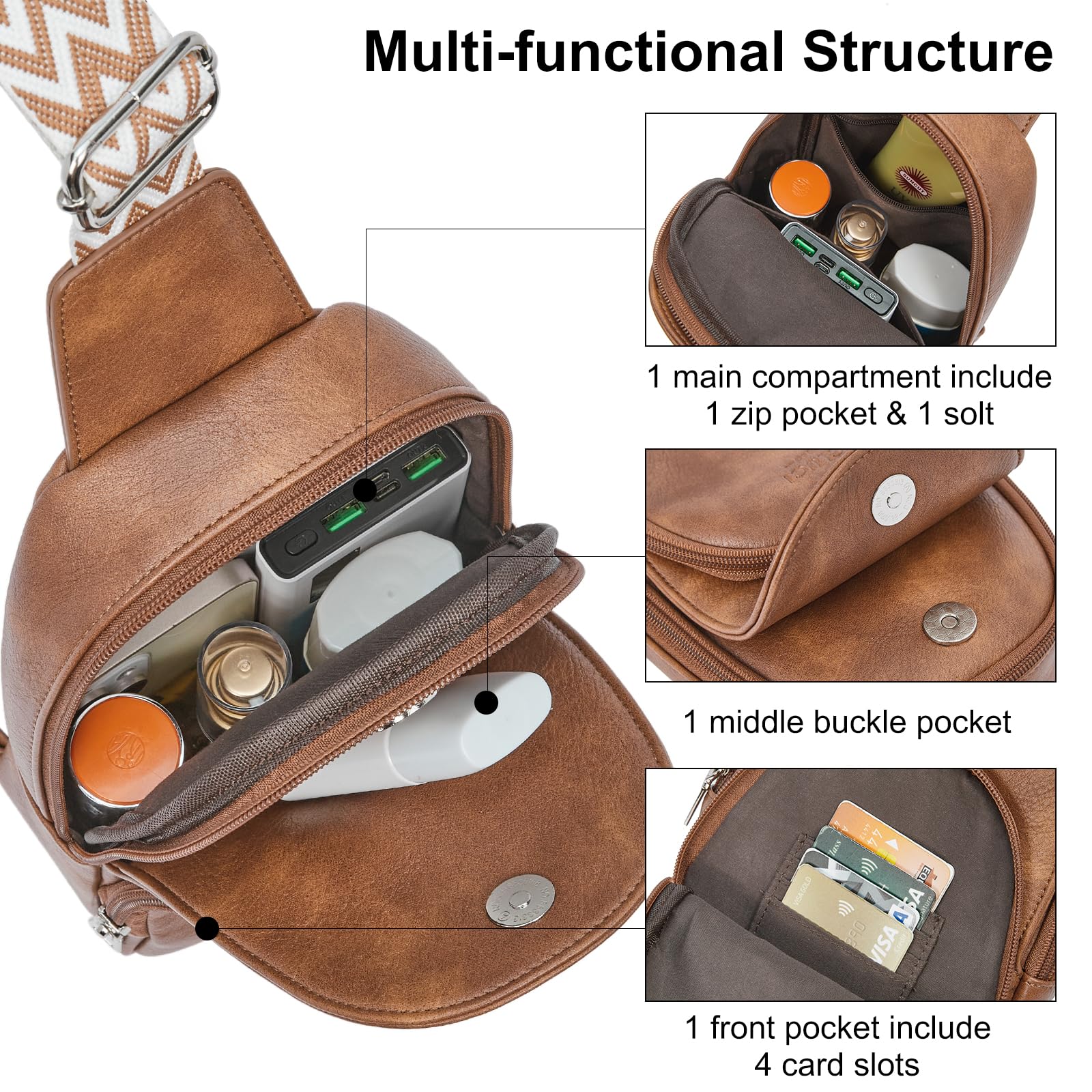 CLUCI Women's Leather Crossbody Bag 2024 - Stylish Small Sling Backpack for Everyday Use, Travel & Work | Fashionable Shoulder Purse for Women
