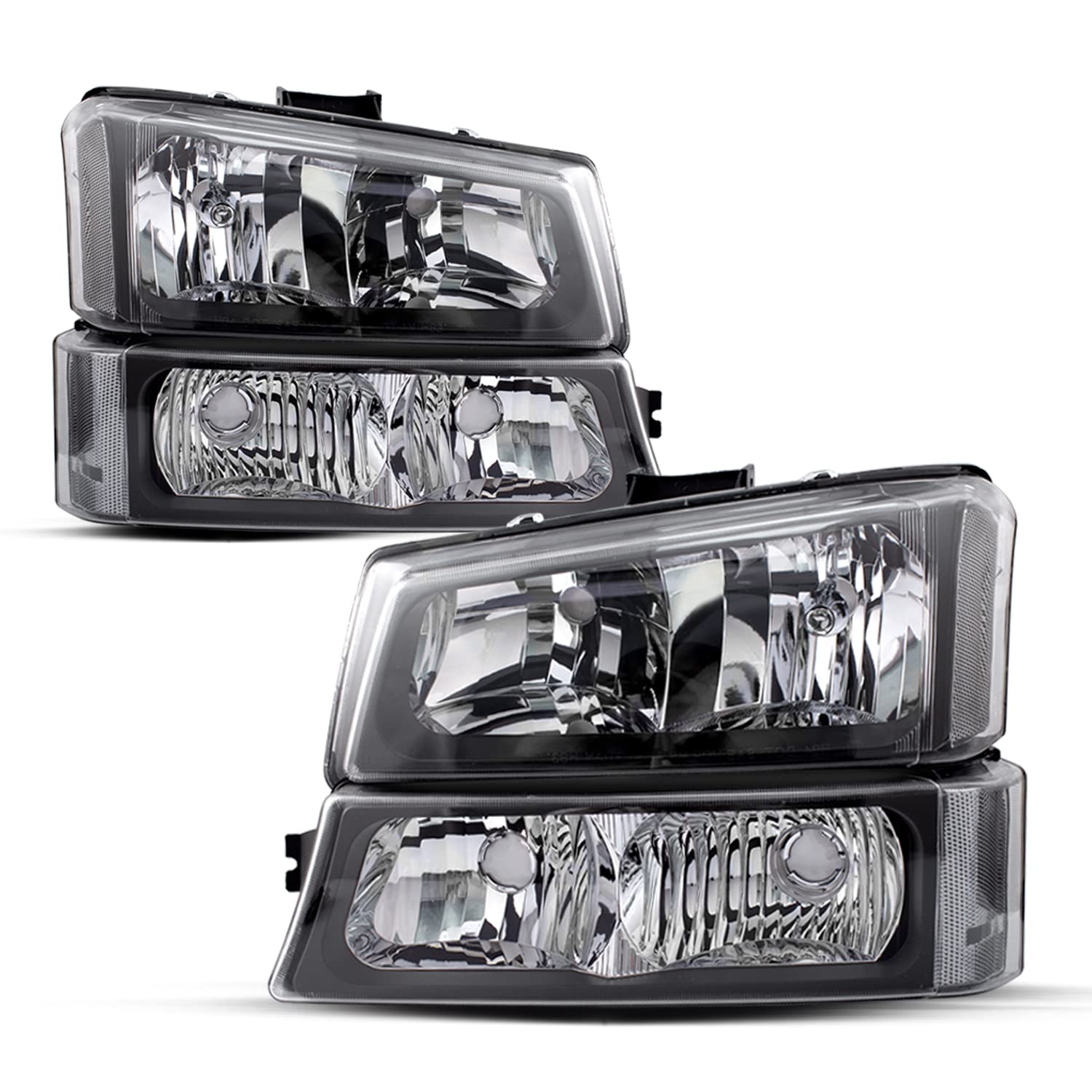 JSBOYAT 4PCS Headlight Assembly with Bumper Lights - Replacement for 2003-2006 Chevy Avalanche & 03-06 Chevrolet Silverado (Black Housing) - Upgrade Your Truck Lighting for Night Driving & Off-Road Adventures