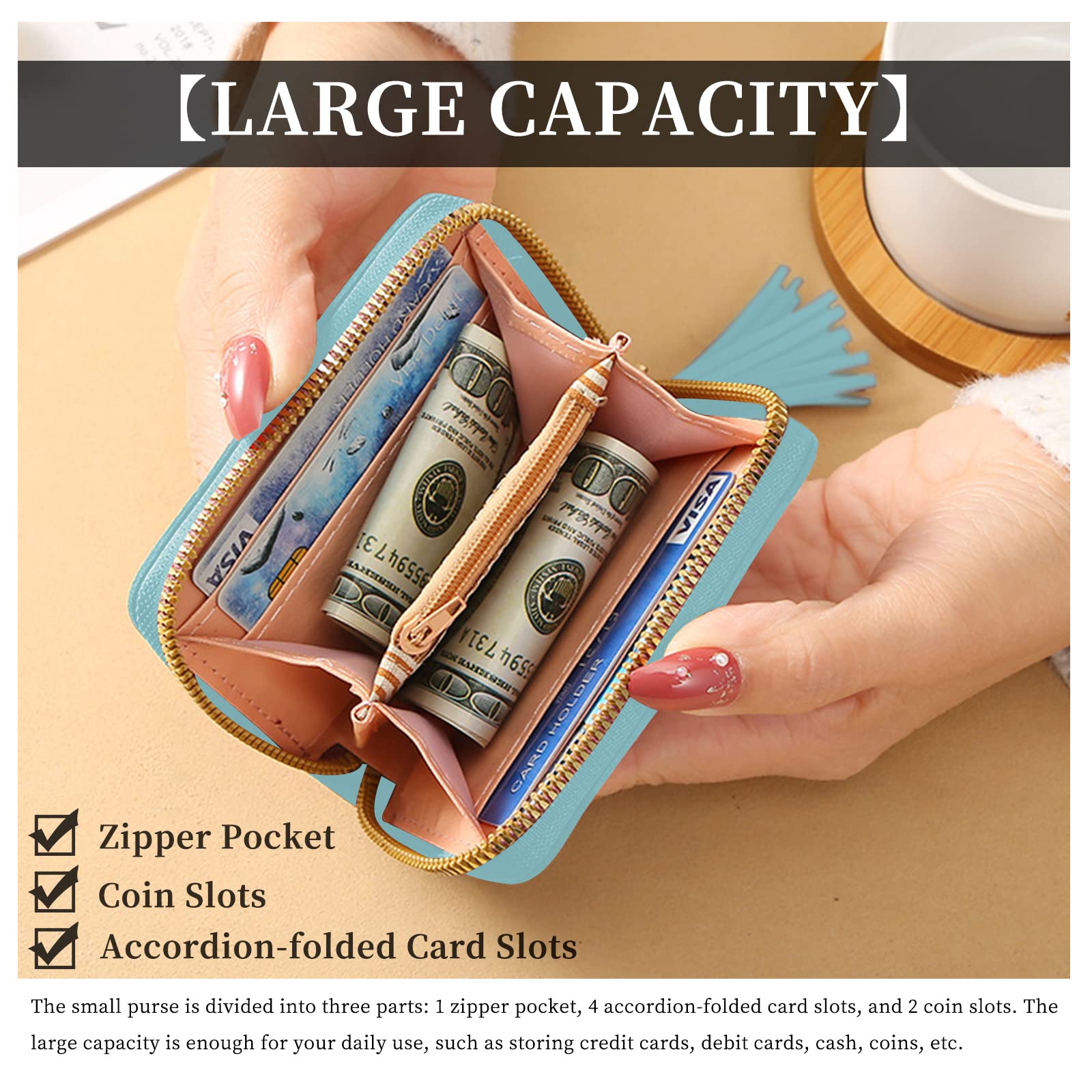 Women's PU Leather Wallet with Star Pendant - Slim Credit Card Holder & ID Organizer for Everyday Use, Travel, and Shopping (Blue)