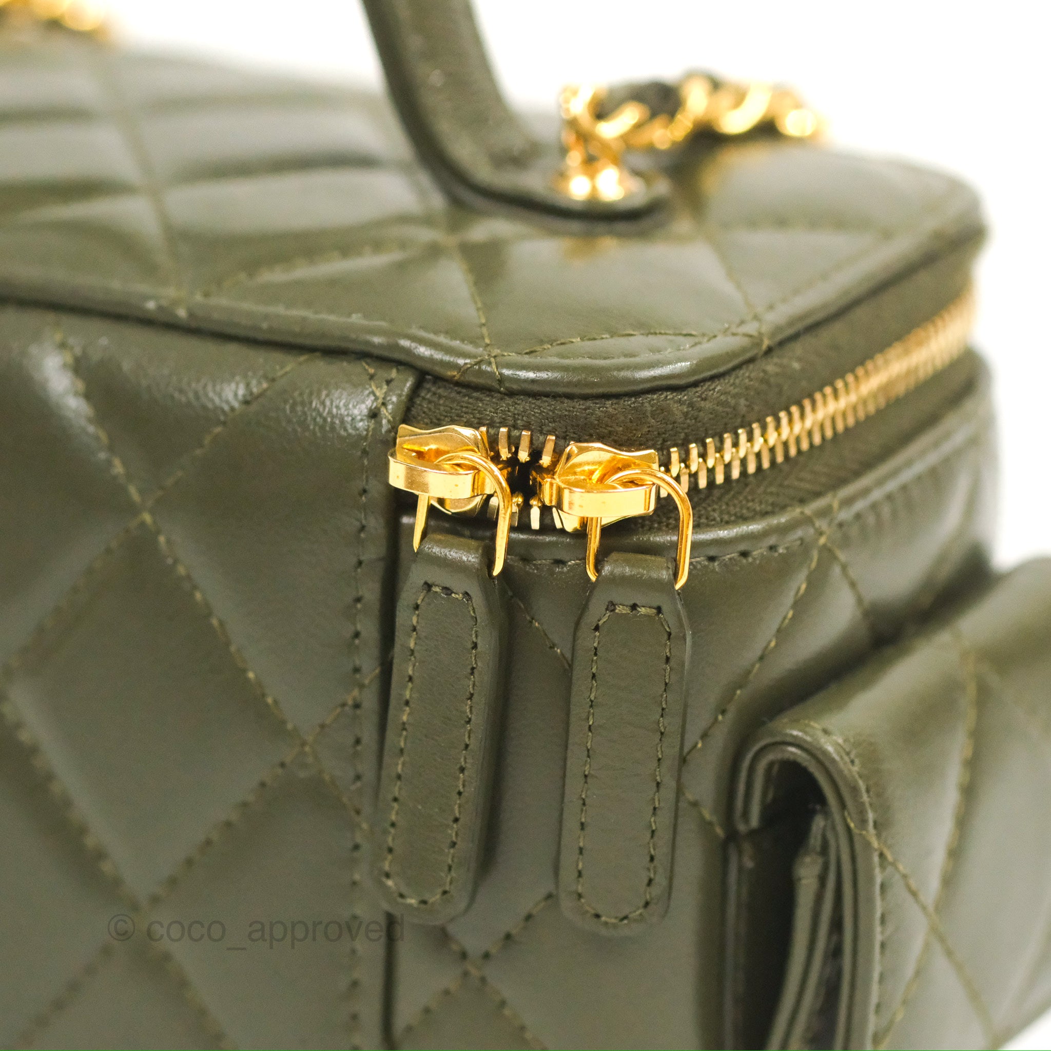 Chanel 22K Khaki Green Lambskin Cargo Pocket Top Handle Vanity Bag with Chain - Luxury Crossbody Purse for Women, Perfect for Date Night & Evening Events
