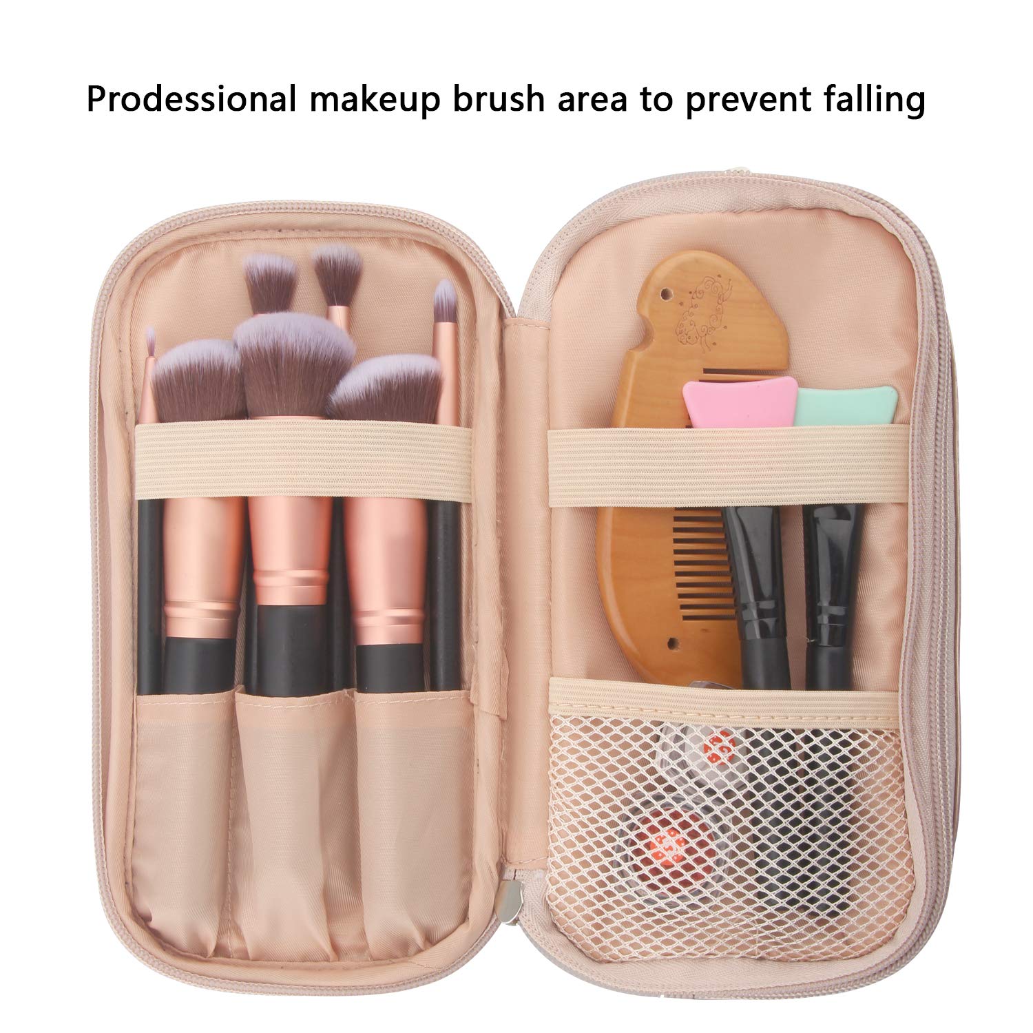 MONSTINA Rose Gold Waterproof Makeup Bag for Women - Small Travel Cosmetic Organizer with Compartments for Brushes & Essentials | Perfect for Purse, Gym & Vacation