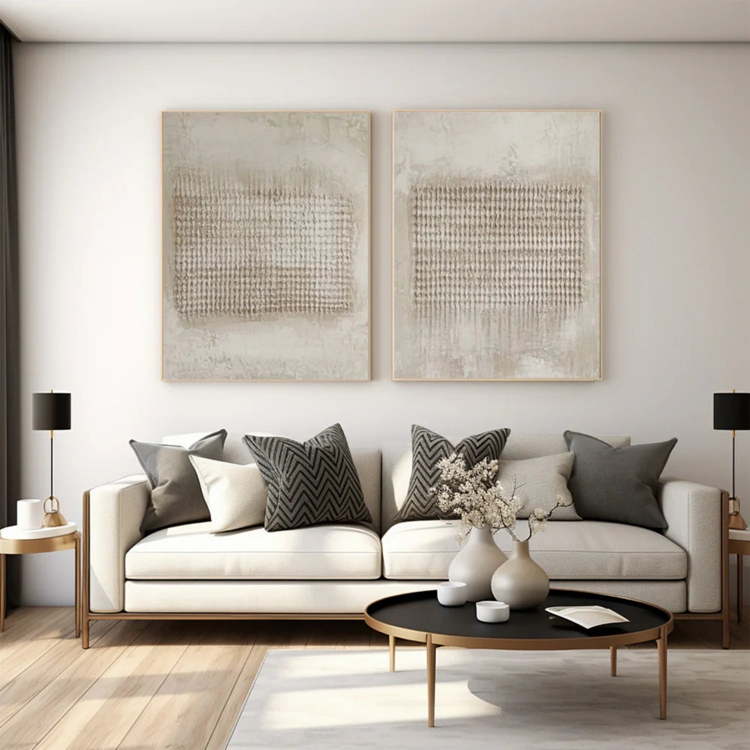 Abstract Beige and Brown Wall Art Set of 2 - Modern Canvas Paintings for Living Room, Bedroom & Office Decor #BB155