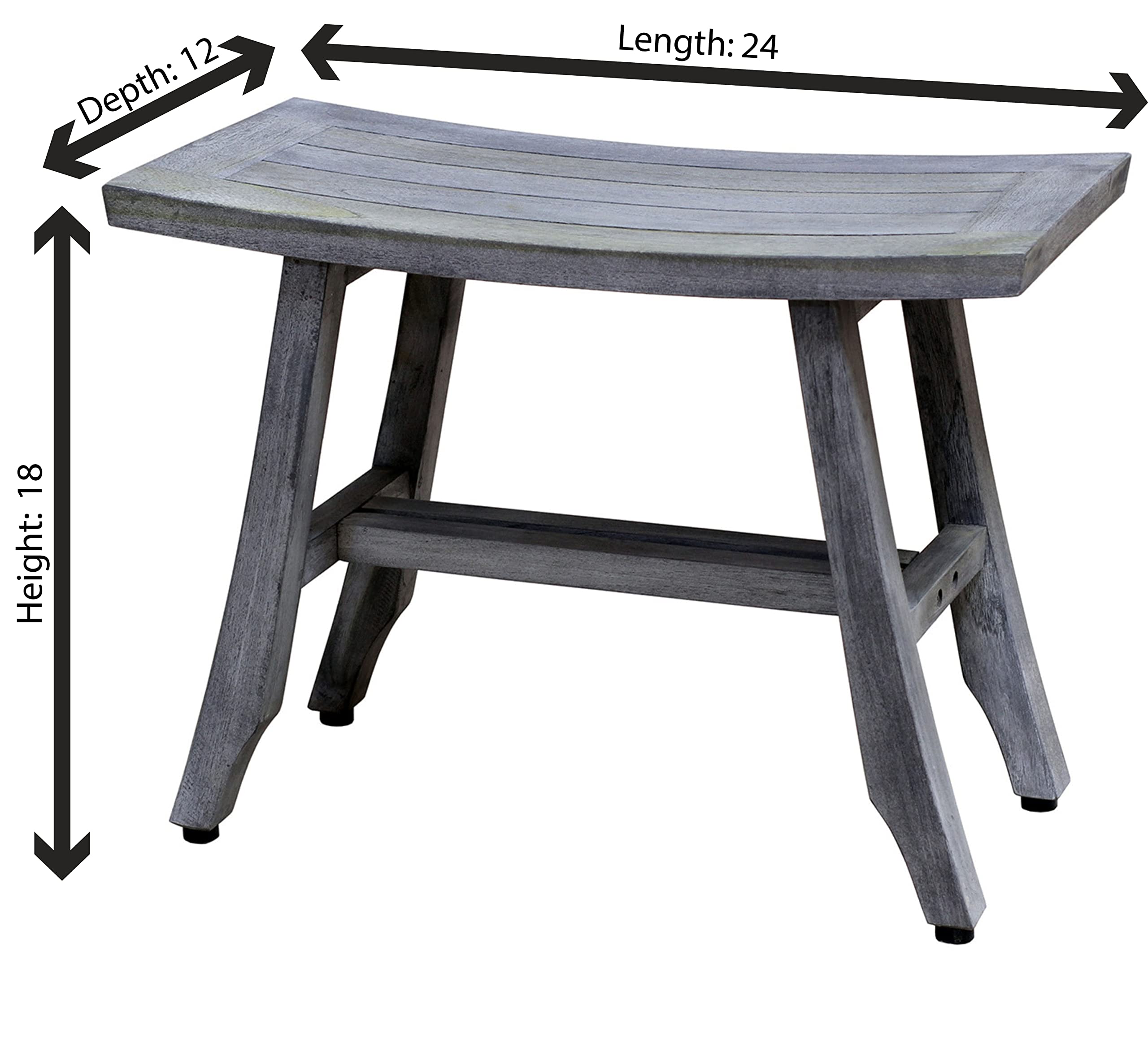 Waterproof Teak Shower Bench - 24 Inch Gray Stool for Bathroom Safety & Storage
