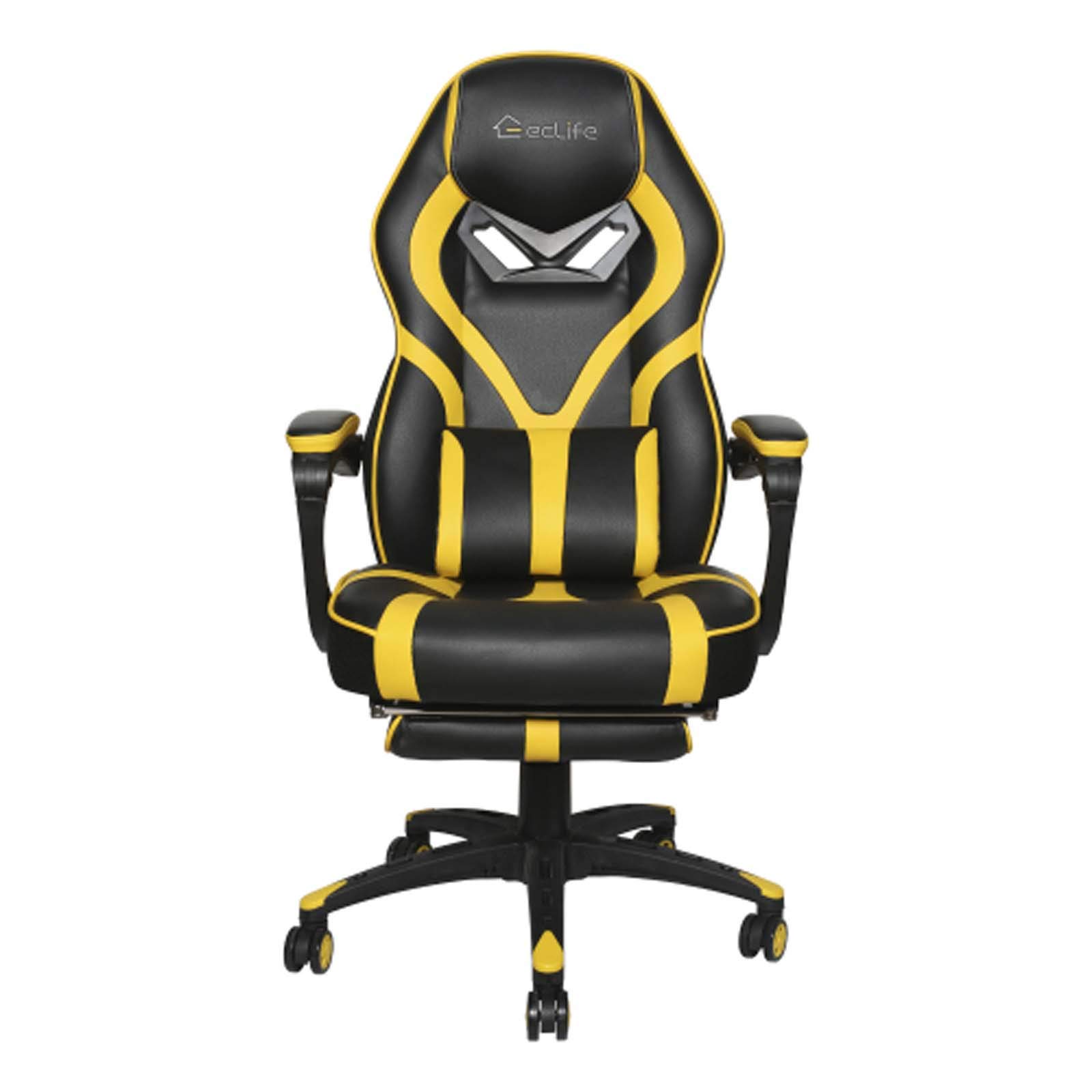 Ergonomic High Back Gaming Chair with Massage & Footrest - Racing Style Swivel Office Computer Chair for Home & Work (Yellow) | Perfect for Esports, Streaming & Long Work Sessions
