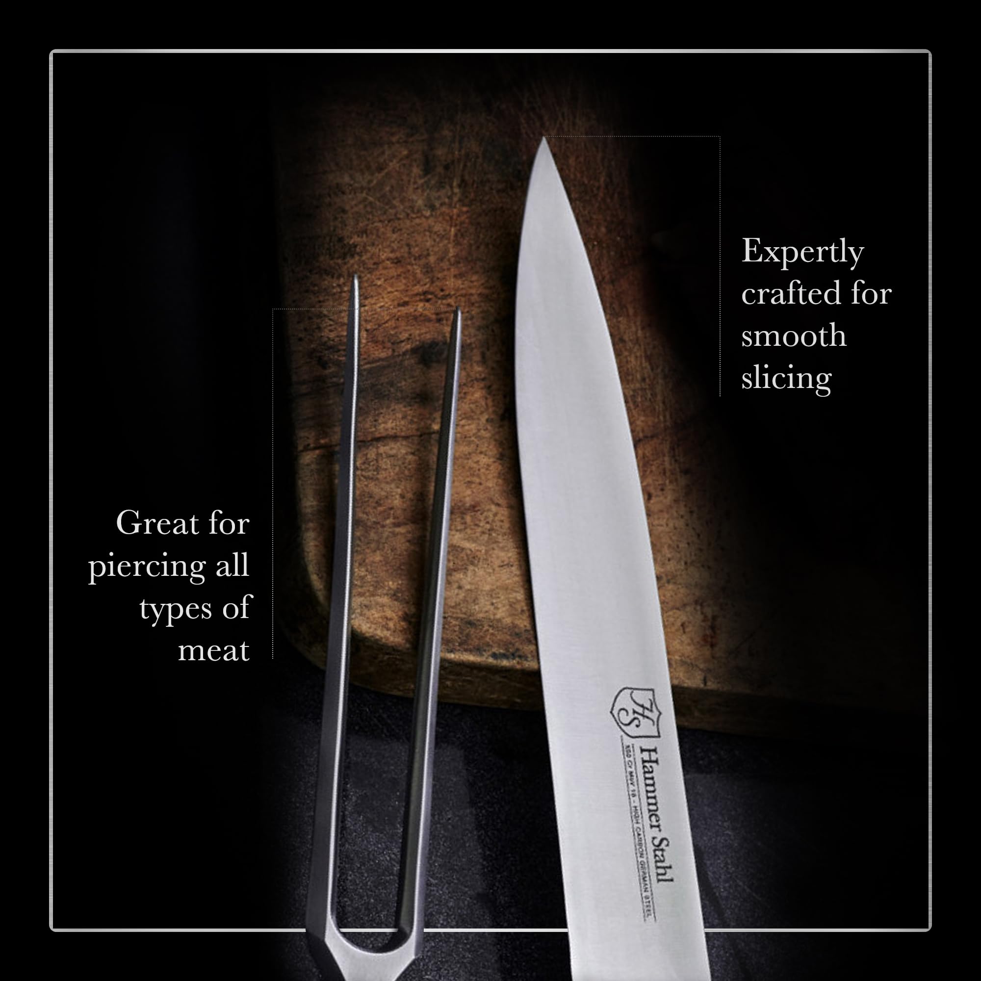 Premium German Forged High Carbon Stainless Steel Carving Knife and Fork Set - Professional Meat Carving Tools with Ergonomic Pakkawood Handle for Roast Beef, Turkey, Ham & Holiday Dinners