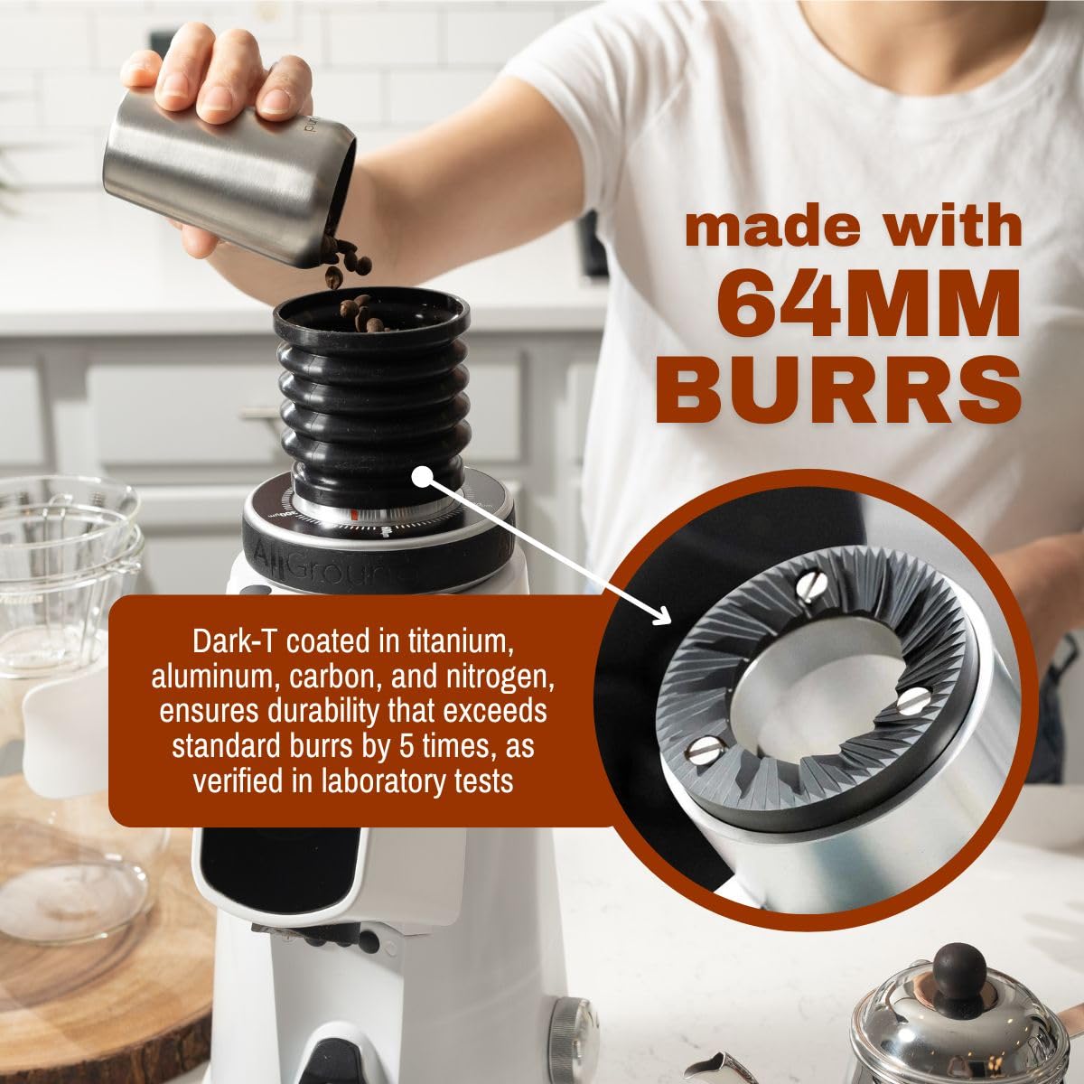 Premium Fiorenzato AllGround ProBrew Coffee Grinder - Italian-Made Home Coffee Grinder with Rose Gold Accents - Perfect for Espresso, French Press & Pour Over Brewing - Ideal for Coffee Enthusiasts & Home Baristas