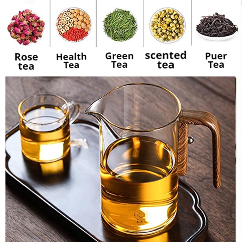 Enchanti Glass Teapot with Wooden Handle - 520ml Water Separation Magic Teapot with Infuser Strainer & 2 Cups - Perfect for Witchcraft, Herbal Tea Brewing & Gift Giving