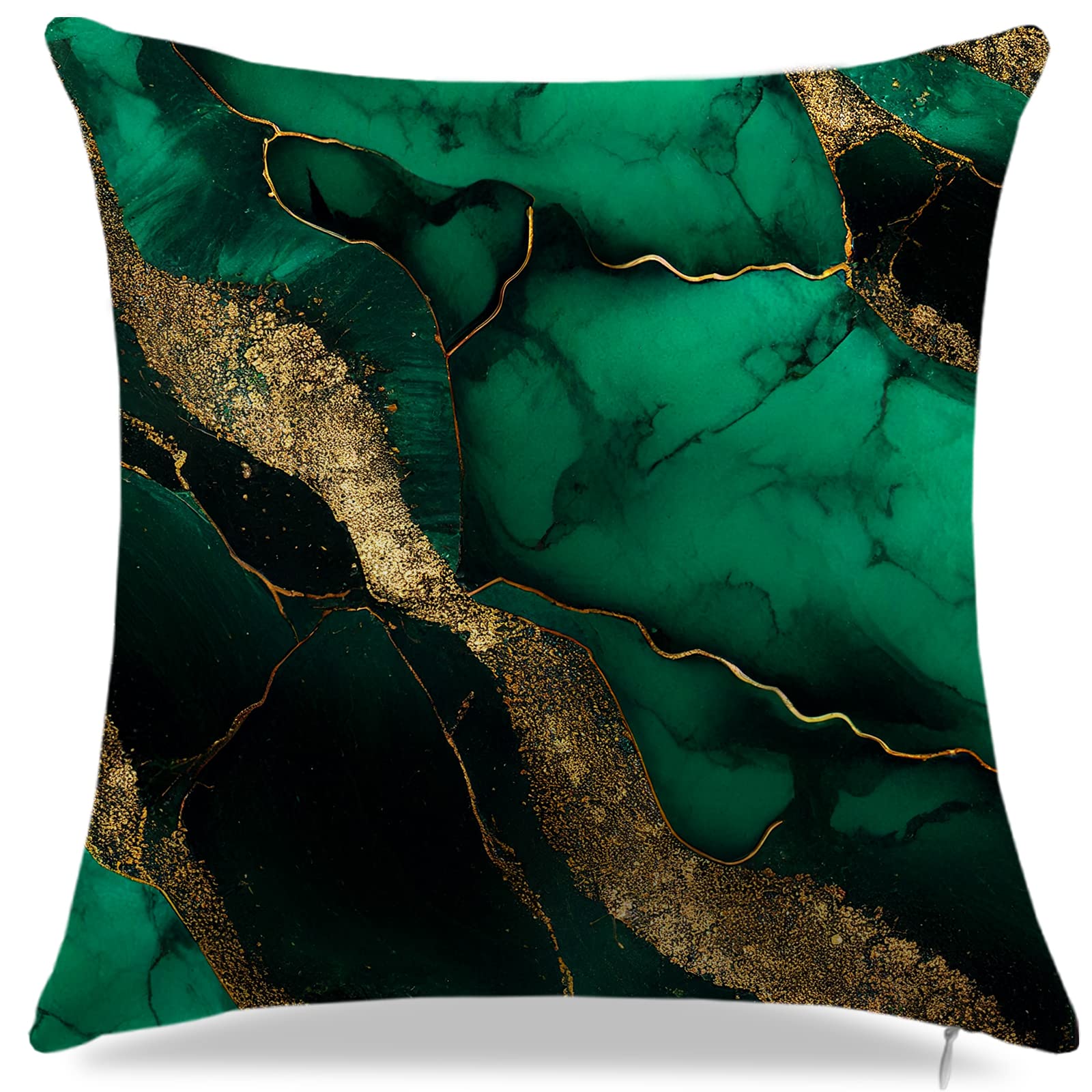 Dark Green Couch Pillow Covers 18x18 Inch - Set of 4 Gold Black & Green Throw Pillow Cases for Sofa, Chair, Bed - Luxury Decorative Cushion Covers for Living Room, Bedroom & Home Decor - Perfect for Cozy Reading Nooks & Modern Interior Design