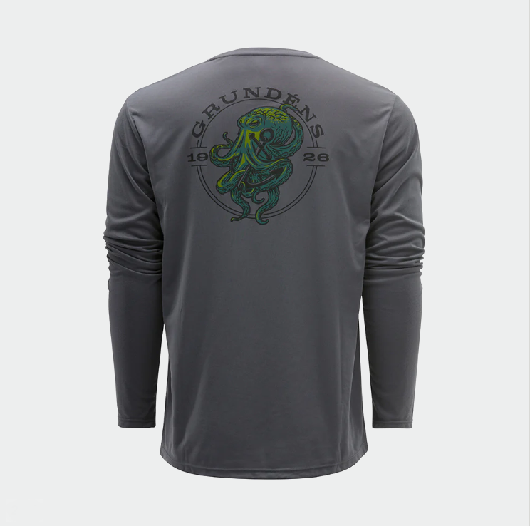 Grundéns Men's Kracken Graphic Long Sleeve Tech T-Shirt - Moisture-Wicking Fishing & Outdoor Performance Shirt for Hiking, Boating, and Casual Wear