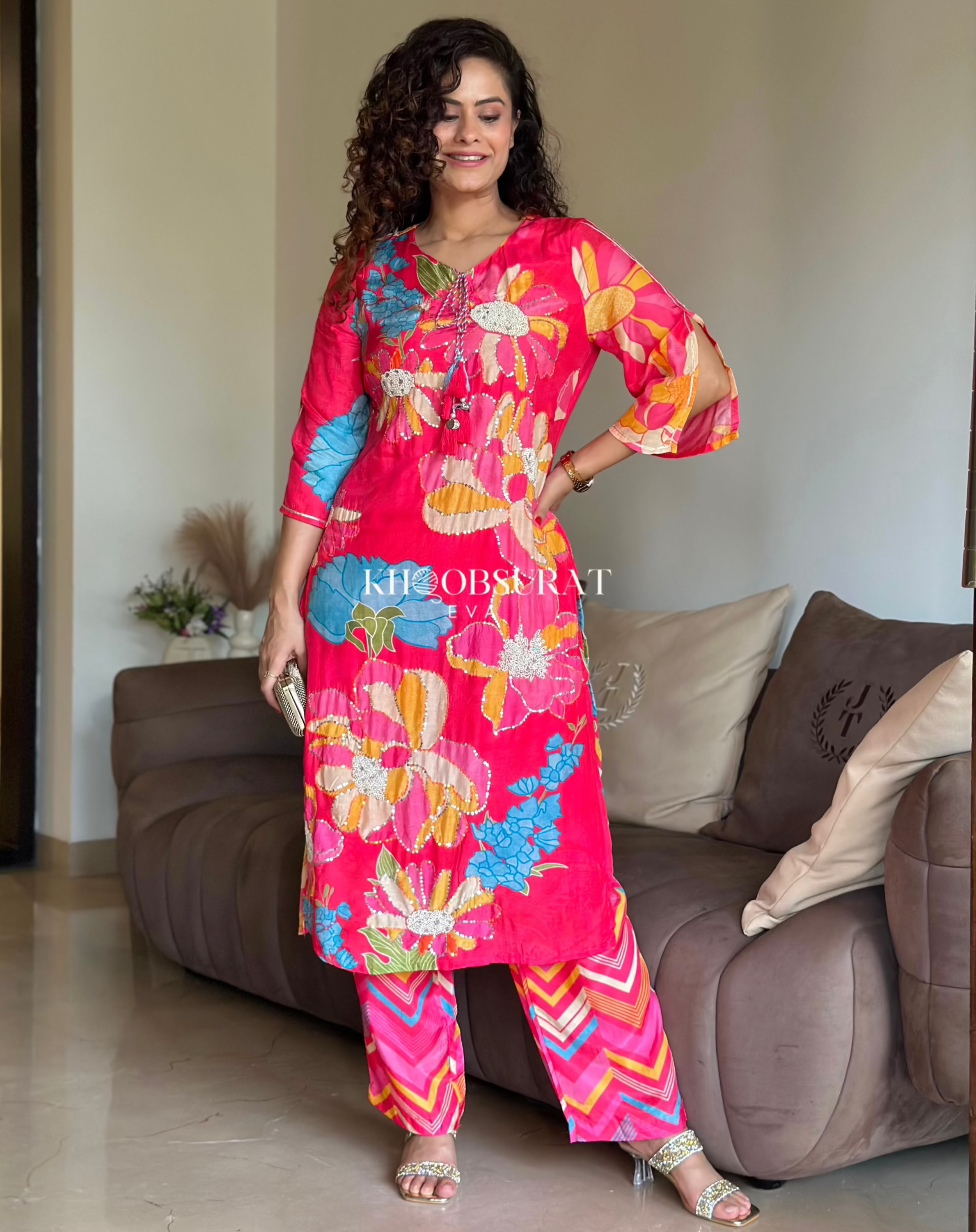 Stylish Pink Matching Outfit Set for Women - Trendy Festive Coordinated Loungewear for Parties, Holidays & Casual Wear