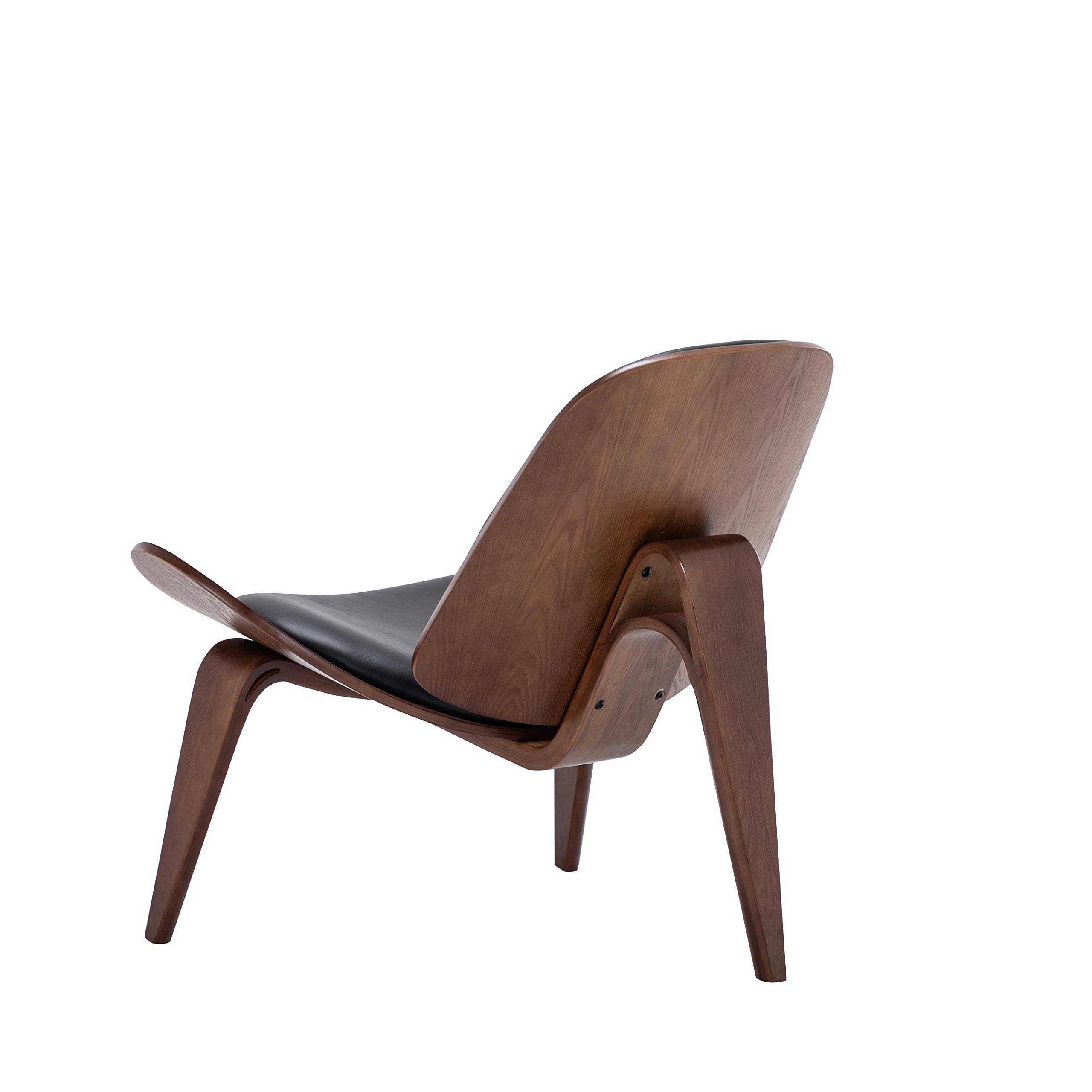 BELLEZE Mid Century Modern Shell Chair - Armless Accent Chair with Faux Leather Upholstery, Padded Seat & Solid Wood Tripod Base for Living Room, Bedroom, Office - Avalon Black Lounge Chair for Relaxing & Stylish Decor