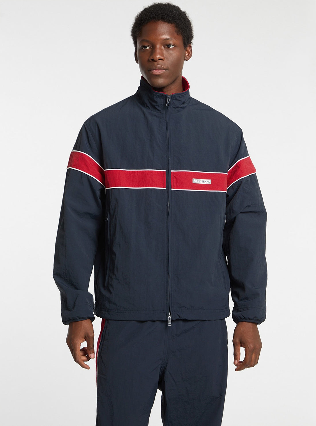 Guess Women's Navy Blue Windbreaker Jacket - Lightweight Water-Resistant Outerwear for Hiking, Travel & Casual Wear