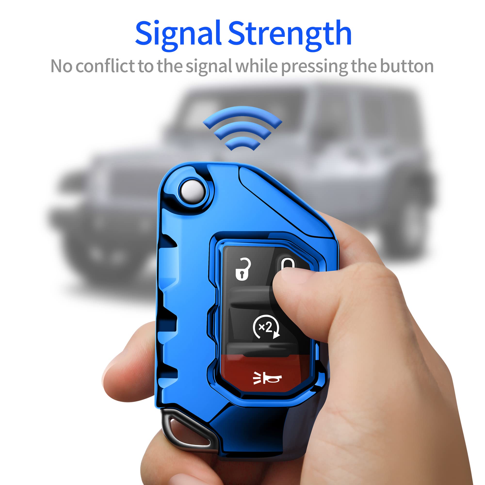 Premium Soft Full Protection Key Fob Cover for Jeep Wrangler JL/JLU & Gladiator JT (2018-2023) - Compatible with Sahara, Rubicon Models - Durable Key Shell Case (Blue) - Perfect for Off-Road Adventures & Daily Protection