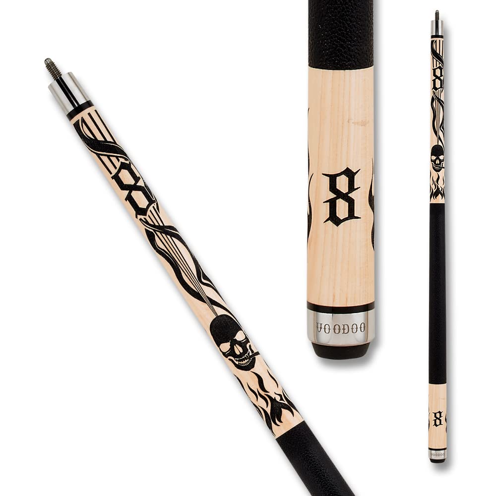 VOODOO Billiards Pool Cue Stick - Premium Bone Handle with Smoking Skull Design - Professional Billiard Accessory for Pool Players & Game Room Decor