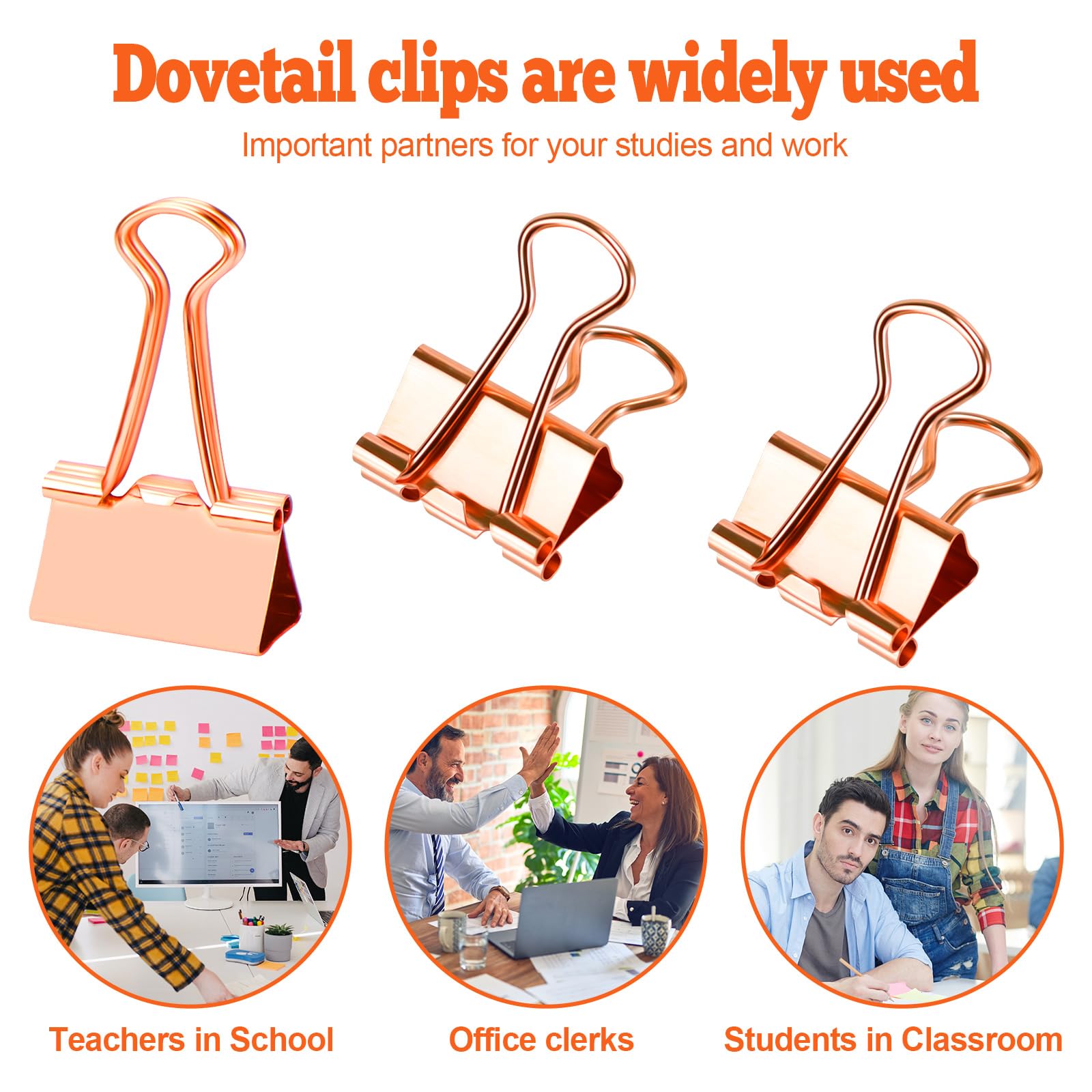 Buqoo 100 Pcs Rose Gold Binder Clips 19mm - Small & Medium Paper Clamps for Office, School, Home Organization, Document Filing, and Craft Projects