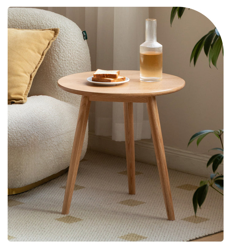 Solid Oak Round Side Table - Natural Wood Accent Table for Living Room, Bedroom & Patio - Sturdy & Stylish End Table for Coffee, Books & Decor