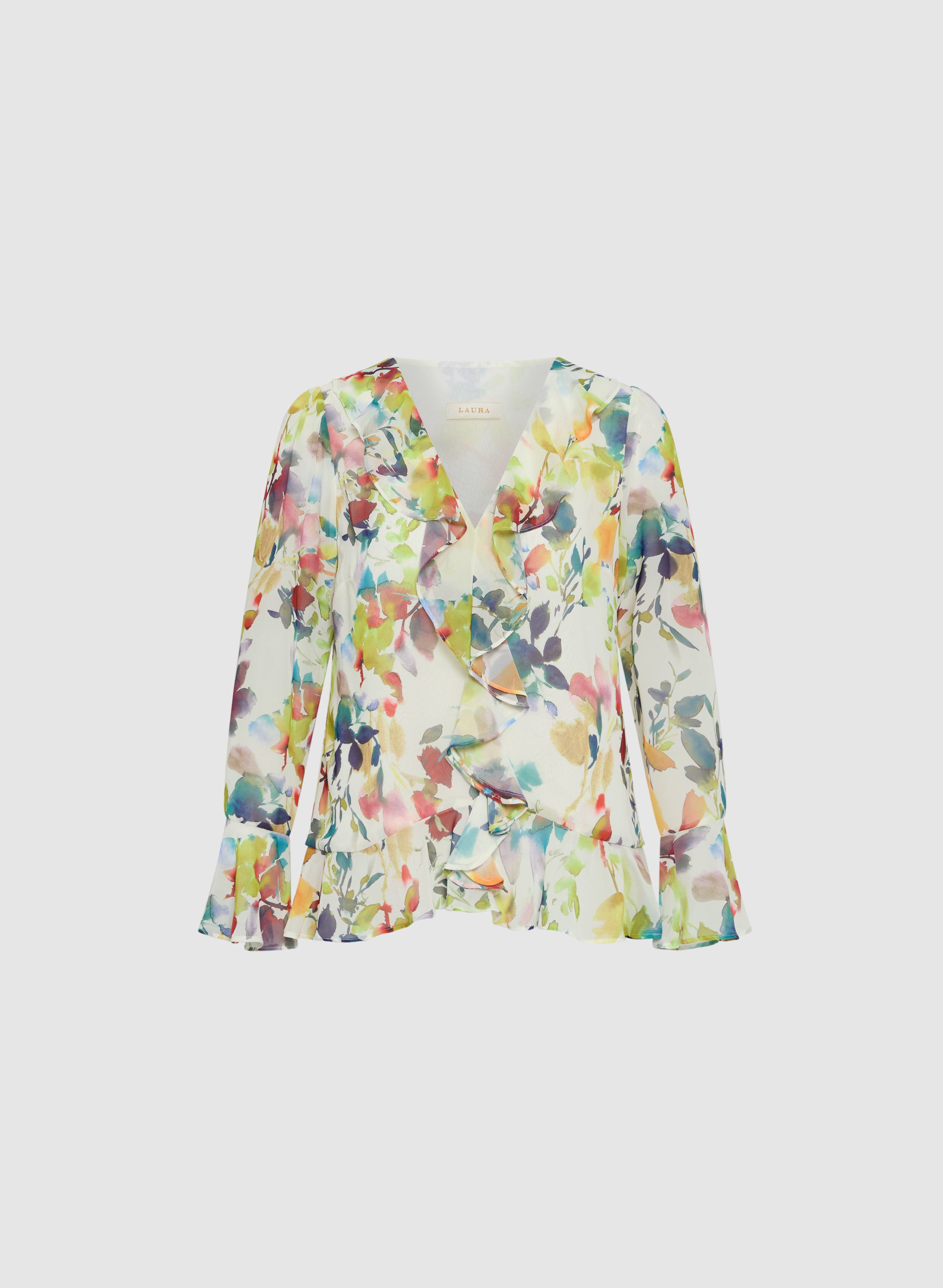 Floral Ruffle Front Blouse for Women - Elegant Flowy Top with Feminine Ruffles - Perfect for Spring, Summer, Office Wear & Date Nights