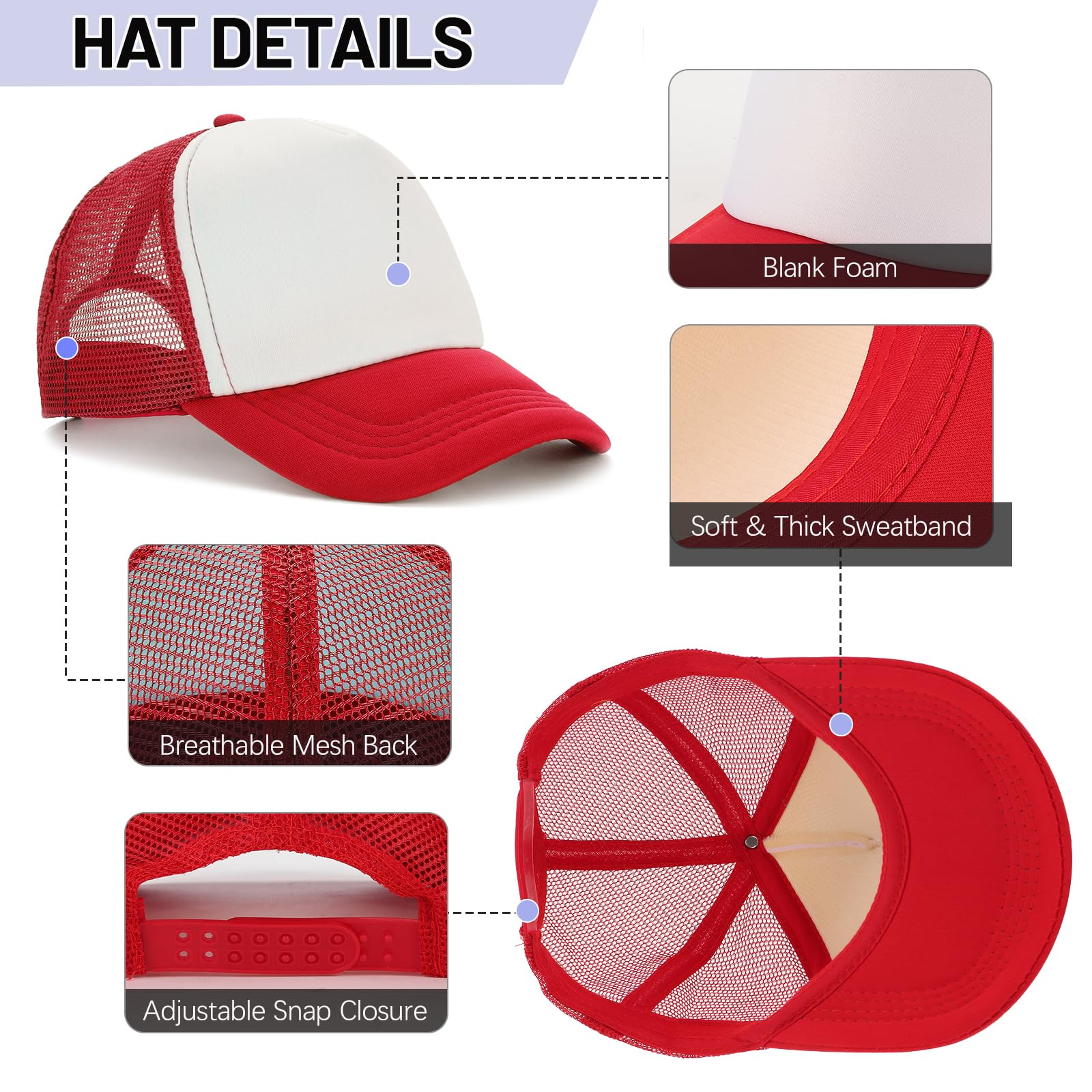Ultrafun 10 Pack Blank Trucker Hats - Bulk Sublimation Mesh Baseball Caps for Men & Women - Adjustable Snapback for Sports, Outdoor Activities & Custom Printing