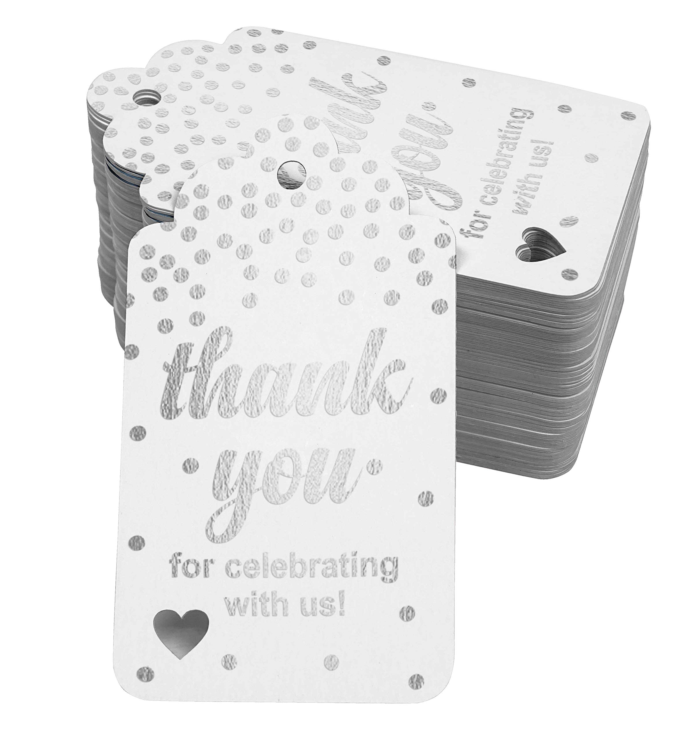 100 Pcs Elegant Silver Foil Thank You Tags for Bridal Showers, Baby Showers, Weddings, Birthdays & Retirement Parties - Perfect for DIY Favors, Gifts & Event Decorations