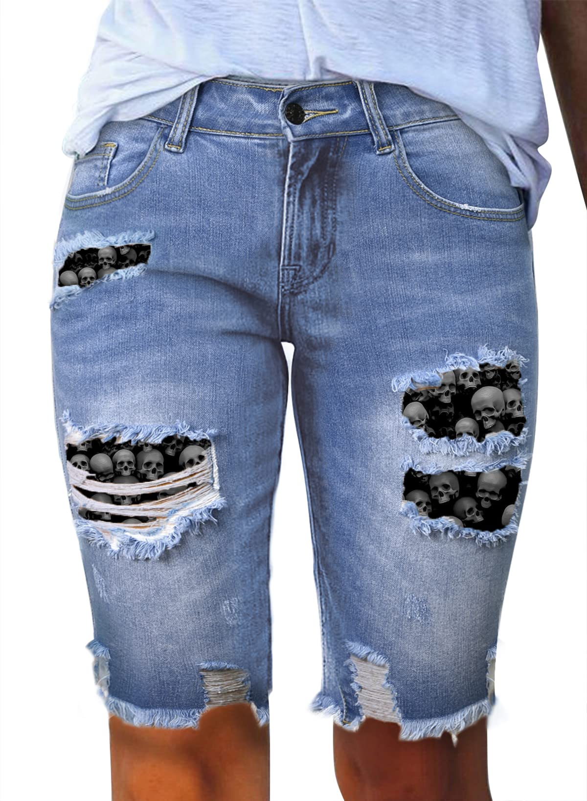 Sidefeel Women's Bermuda Shorts - Distressed Denim Shorts with Raw Hem | Casual Summer Wear, Beach Outfits, Street Style Fashion