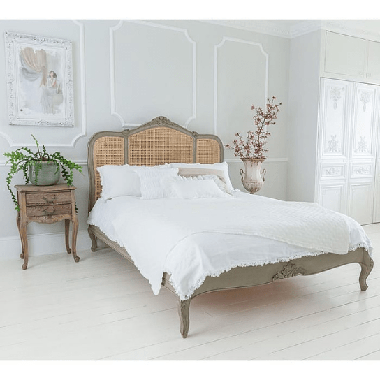 Hand Carved Rattan Low Footboard Luxury Bed Frame - Elegant Boho Style Bedroom Furniture for Master Bedroom, Guest Room, or Vacation Home