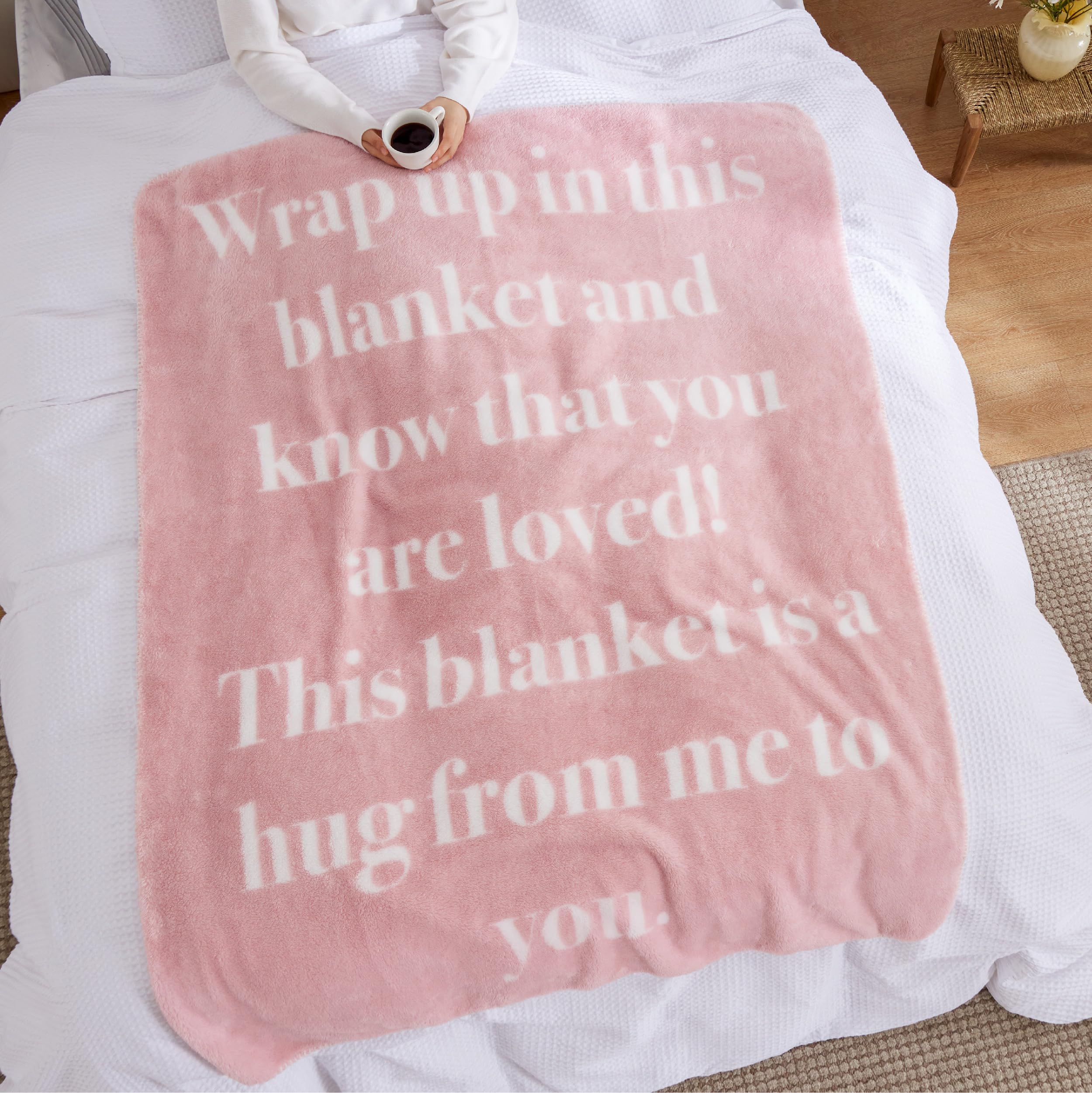 Bedsure Pink Inspirational Throw Blanket for Women - 50x60 Inch Soft Healing Hug Blanket with Uplifting Words, Perfect Get Well Gift After Surgery, Cancer Care, Elderly & Adults - Ideal for Comfort, Recovery & Cozy Home Use