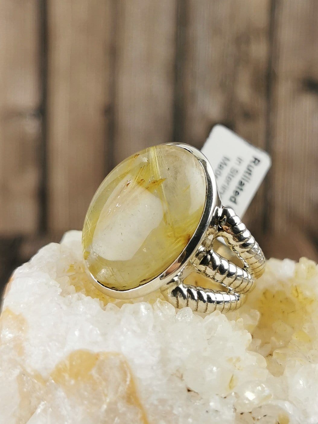 Chunky Rutilated Quartz Ring for Women - Size 8 Gold Plated Statement Jewelry - Perfect for Boho Fashion, Wedding, and Special Occasions