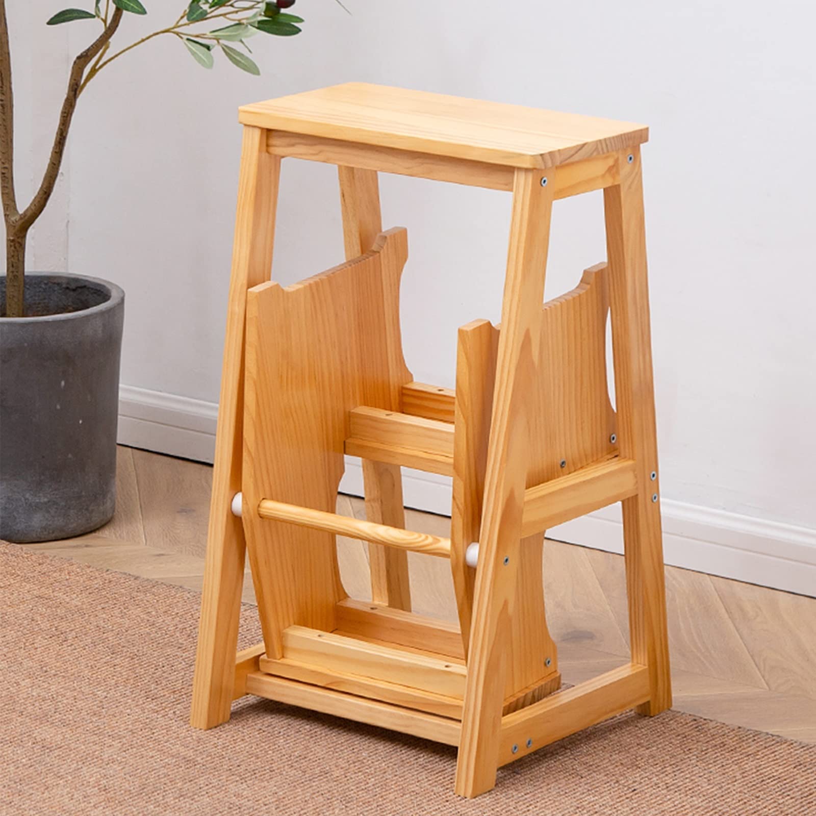 FADUNI 3-Step Wooden Folding Step Stool with Non-Slip Treads - Compact Safety Ladder Stool for Home, Kitchen, Bathroom, Library - Perfect for Reaching High Shelves and Storage Spaces