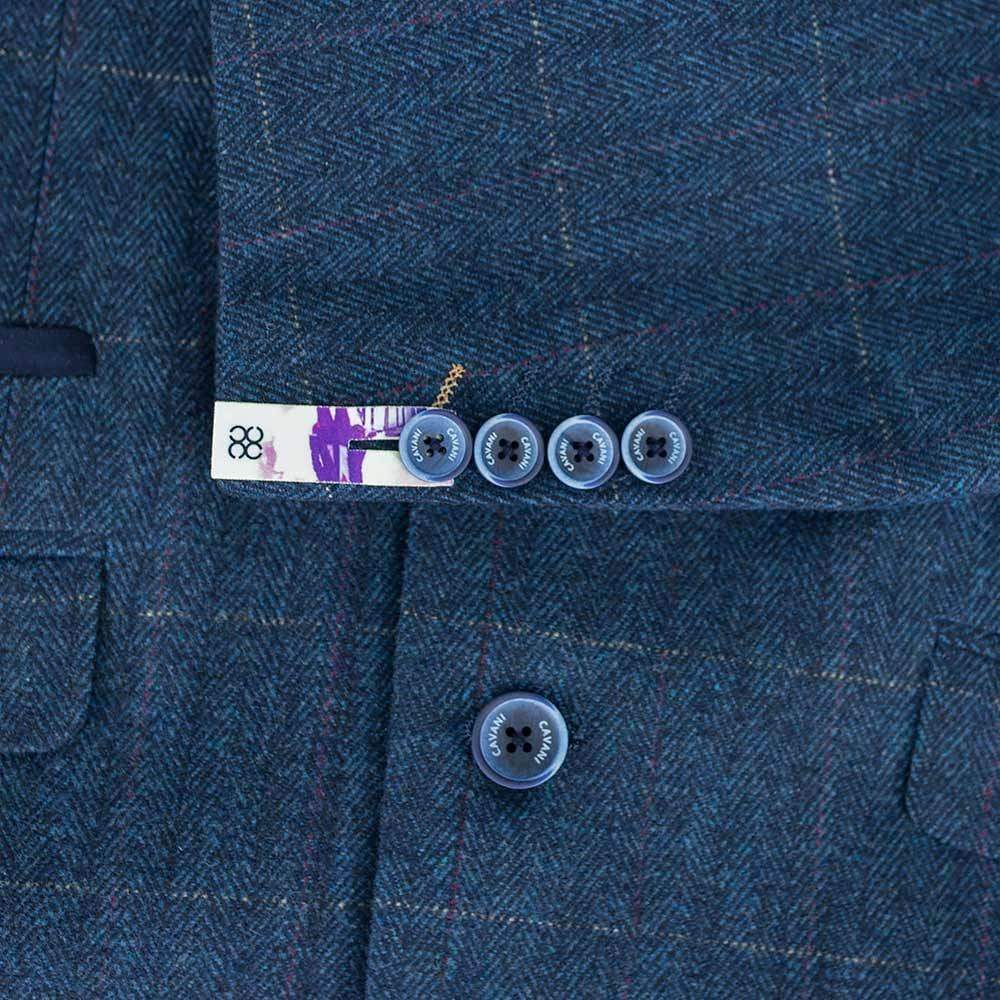 Cavani Carnegi Men's Blue Slim Fit Tweed Check Blazer Jacket for Business, Wedding & Formal Occasions