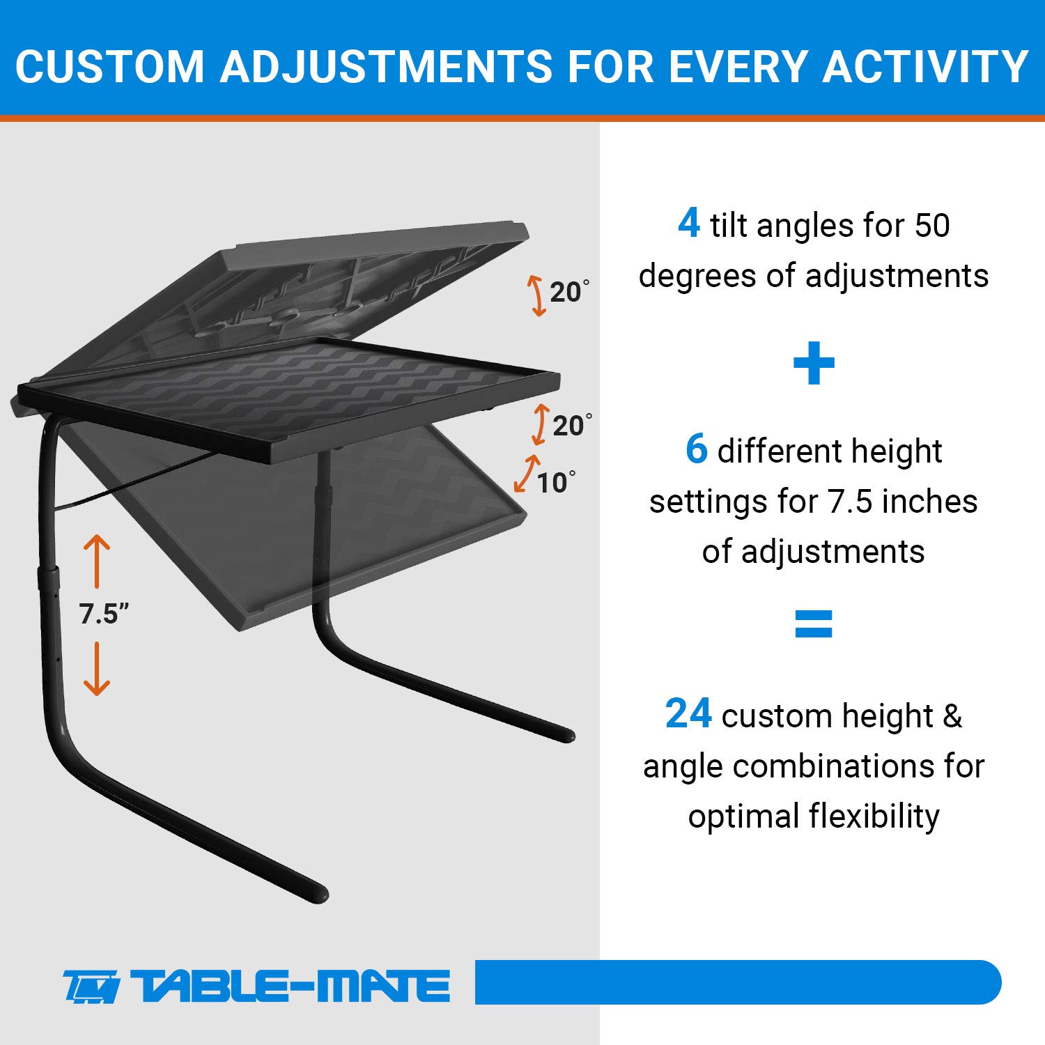 Extra Large Folding TV Tray Table - Adjustable 6 Heights & 3 Angles - Perfect for Dining, Laptop Work, Reading & Multipurpose Use - Black (2 Pack) - Ideal for Home, Office, Dorm & Bedroom