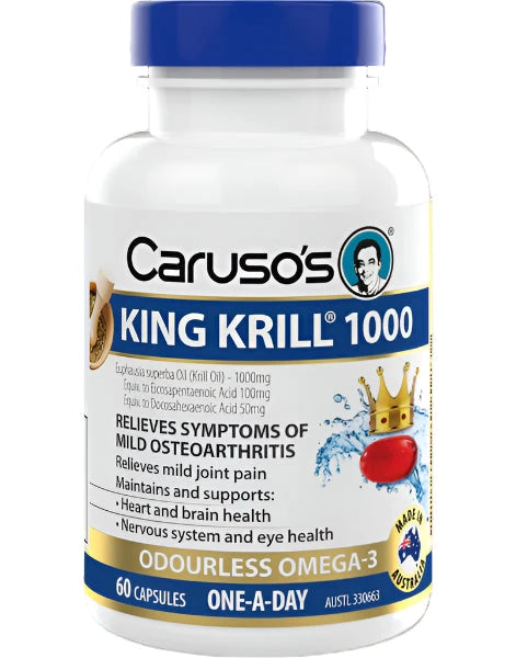 Caruso's King Krill 1000mg Omega-3 Supplement for Heart & Brain Health - Supports Joint Function & Immune System - Premium Krill Oil Capsules for Adults