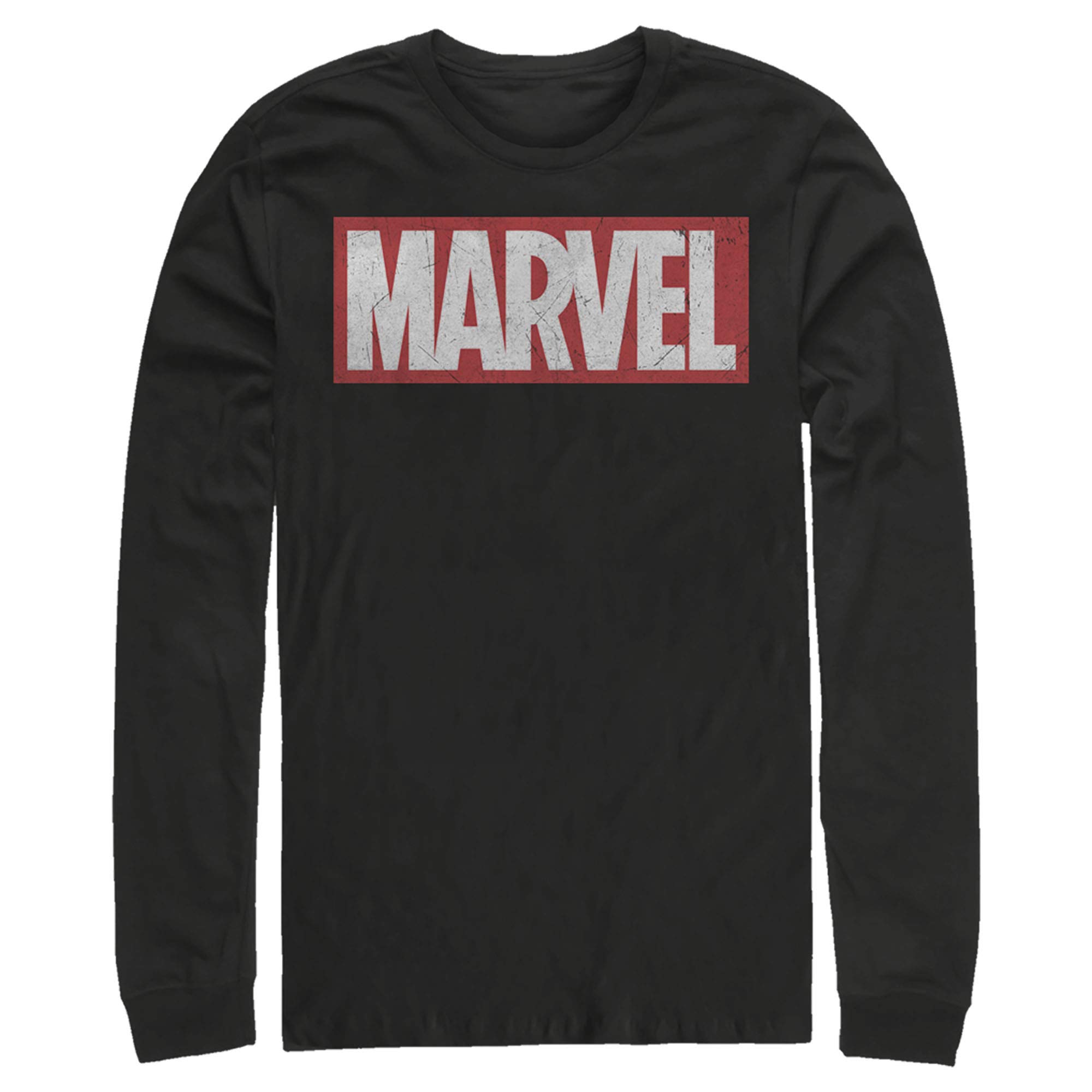Marvel Classic Distressed Logo Long Sleeve T-Shirt for Men - Superhero Graphic Tee for Casual Wear, Cosplay & Comic Book Fans