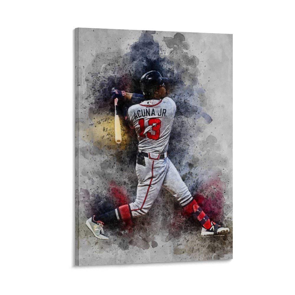 Ronald Acuna Jr Baseball Poster - 24x36 Inch (60x90cm) Framed Canvas Art Print for Bedroom, Office & Dorm Room Decor - Perfect Gift for Baseball Fans & Sports Lovers