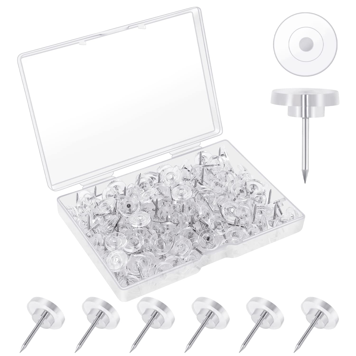 150 Count Clear Plastic Push Pins with Steel Point - Strong Thumb Tacks for Cork Boards, Bulletin Boards & Wall Hanging - Perfect for Offices, Schools, Home Decor & DIY Projects