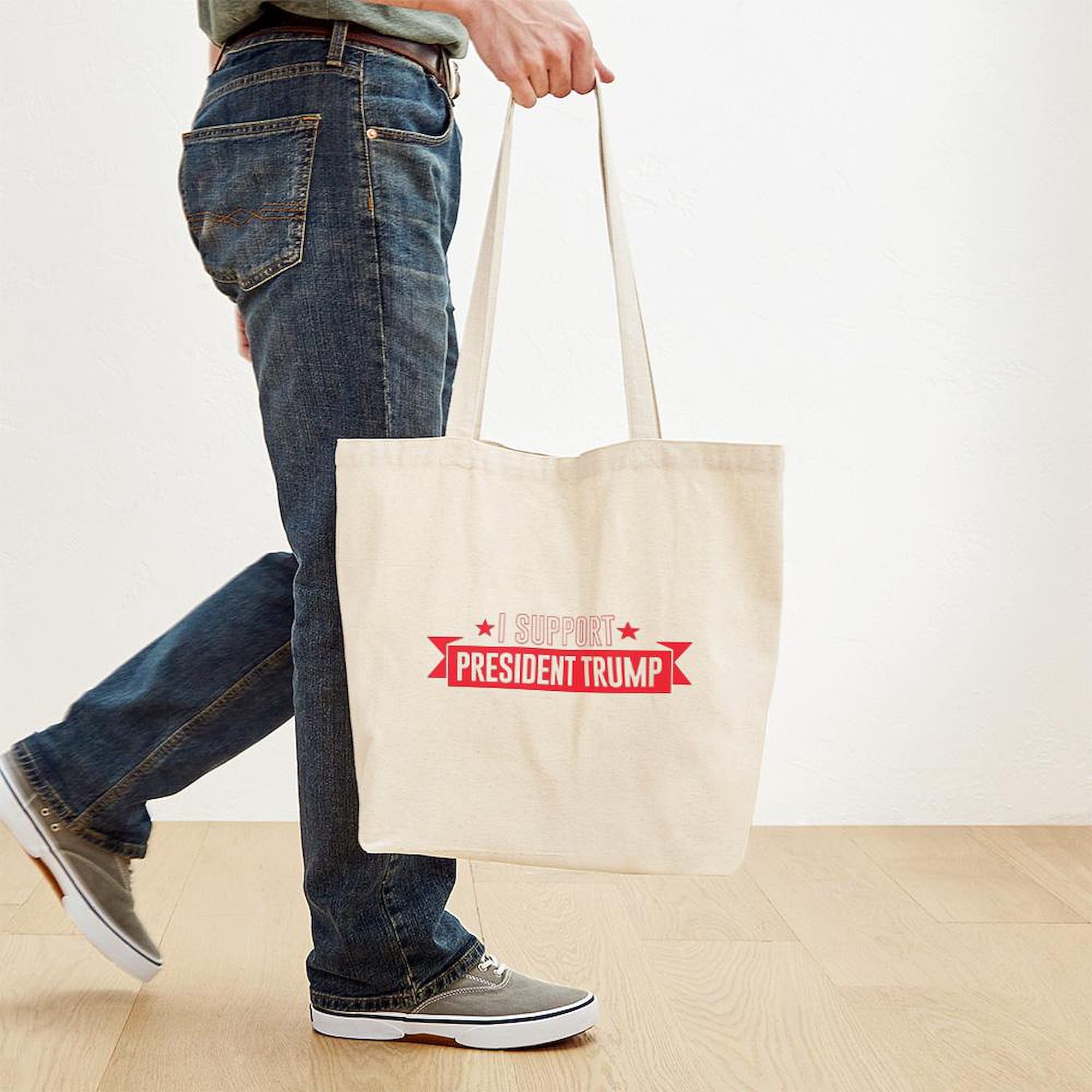 Trump 2024 Tote Bag - Natural Canvas Reusable Shopping Bag with 'I Support President Trump' Print - Eco-Friendly Grocery Bag for Political Rallies, Beach Trips & Daily Use