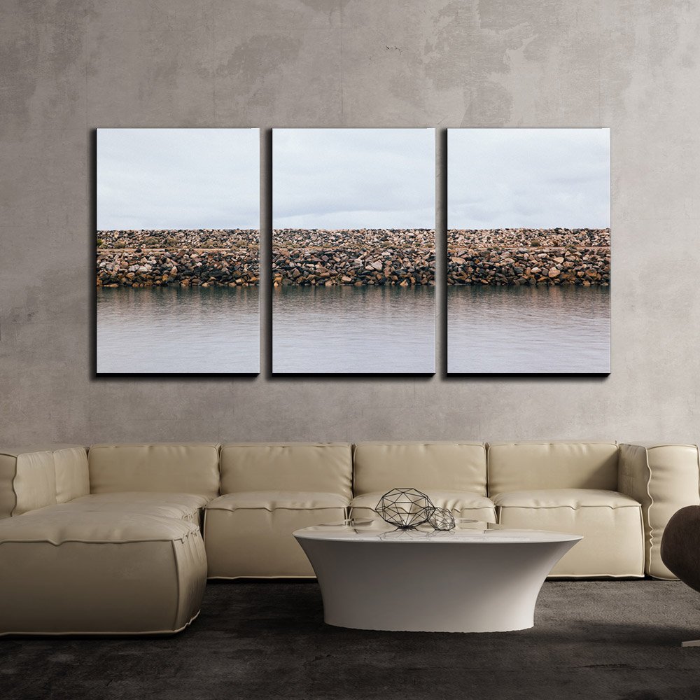 Wall26 - 3 Piece Canvas Wall Art Set - Riverbank with Stone Landscape Painting - Modern Home Decor Stretched and Framed Ready to Hang - 24