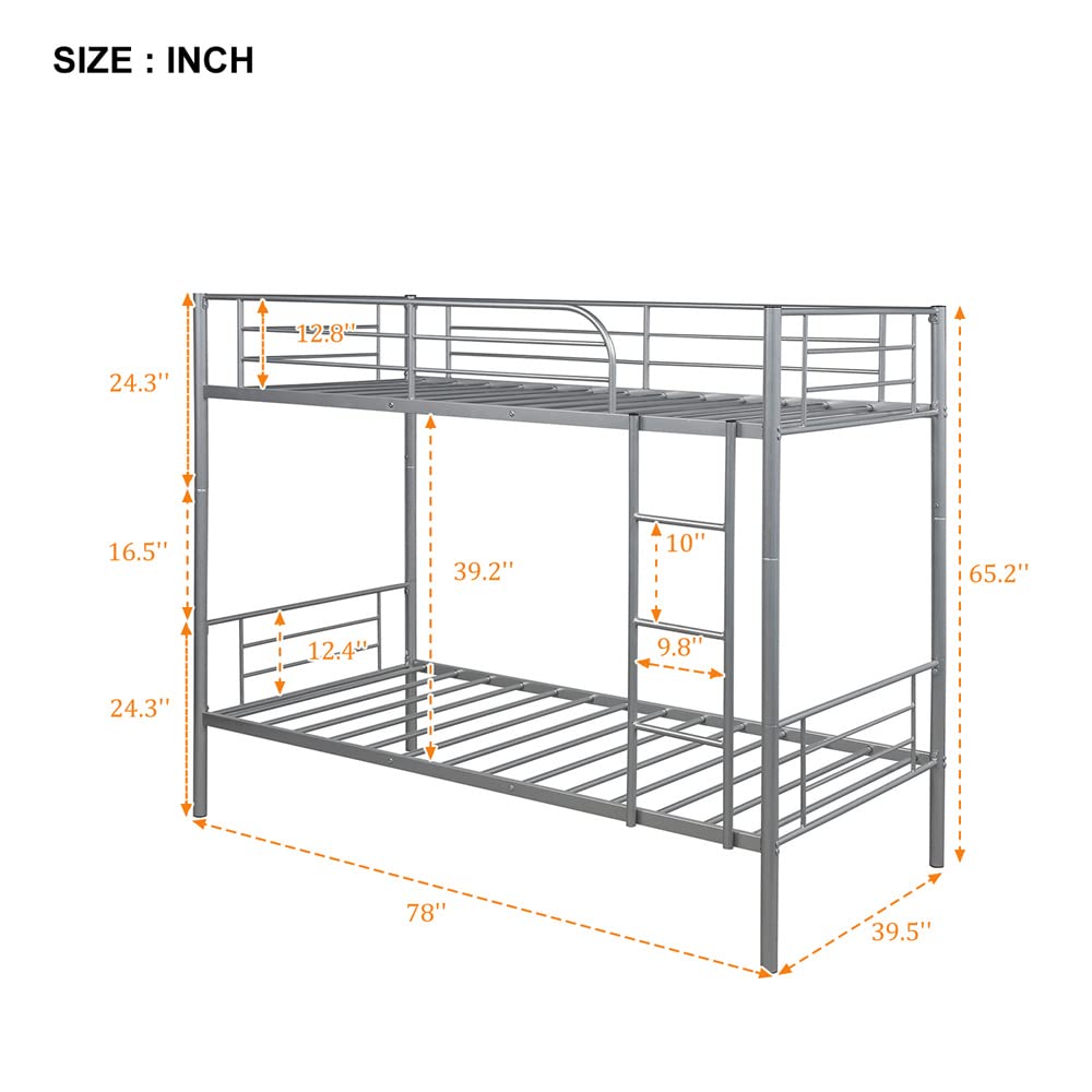 Twin Over Twin Bunk Bed Frame - Heavy Duty Metal Bunk Bed with Safety Guardrails & Ladder | Convertible to 2 Separate Twin Beds for Bedroom, Kids Room or Guest Room | No Box Spring Needed, Space Saving Solution for Small Spaces