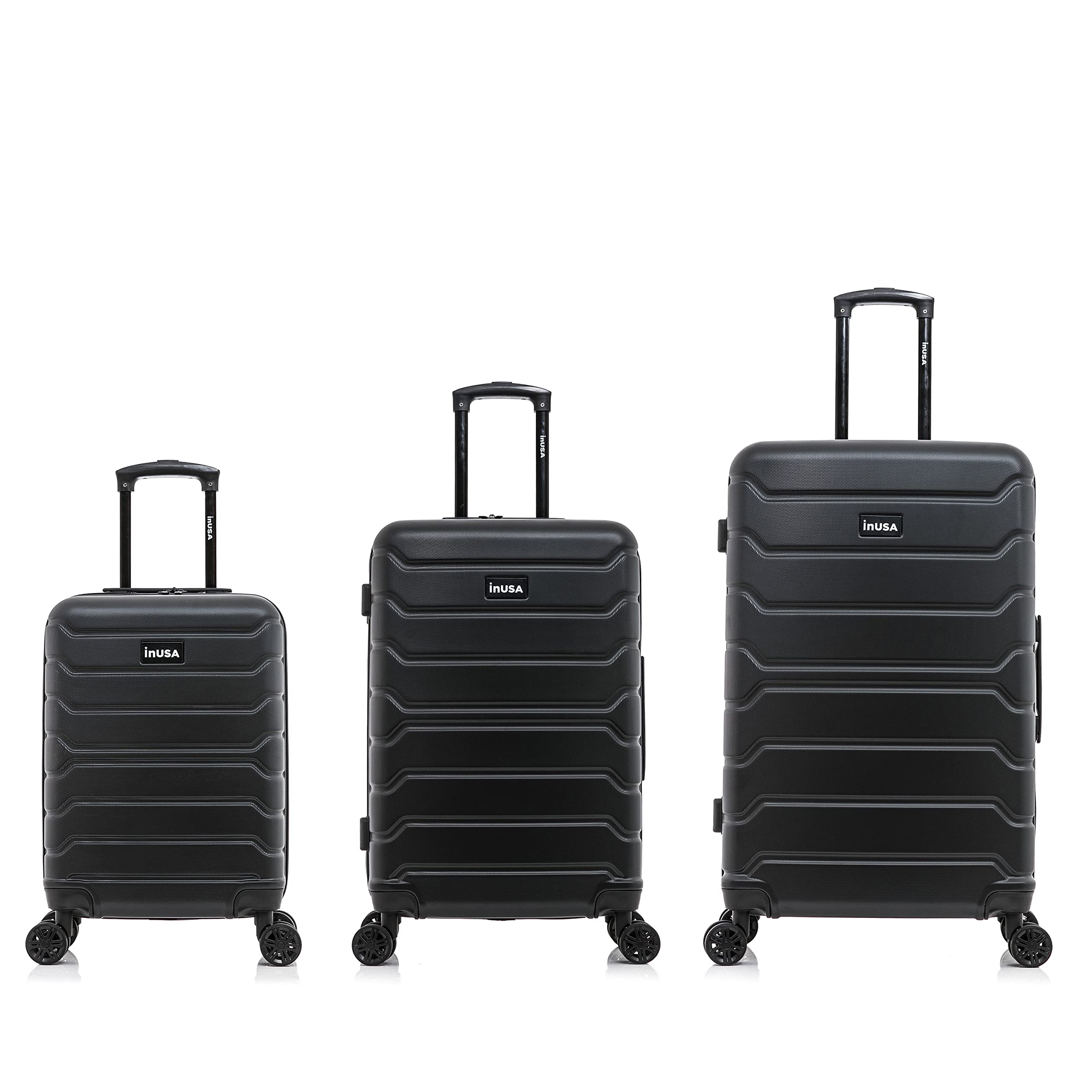 InUSA TREND 3-Piece Spinner Luggage Set - 20in, 24in & 28in Lightweight Hardshell Suitcases with 360° Wheels & Telescopic Handle for Air Travel, Business Trips & Family Vacations | Durable Black Carry-On & Checked Bags