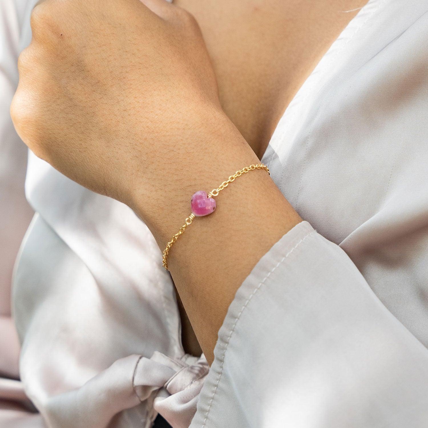Ruby Crystal Heart Bracelet for Women - Elegant Adjustable Jewelry Gift for Valentine's Day, Anniversary & Special Occasions
