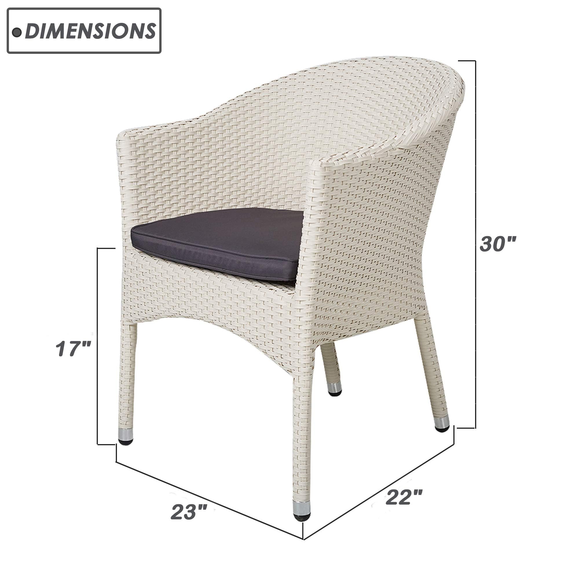 LUCKYERMORE Outdoor Wicker Dining Chairs with Soft Cushions - Patio, Garden, Lawn Furniture - Stackable Rattan Arm Chairs in White for Backyard, Poolside & Restaurant Use