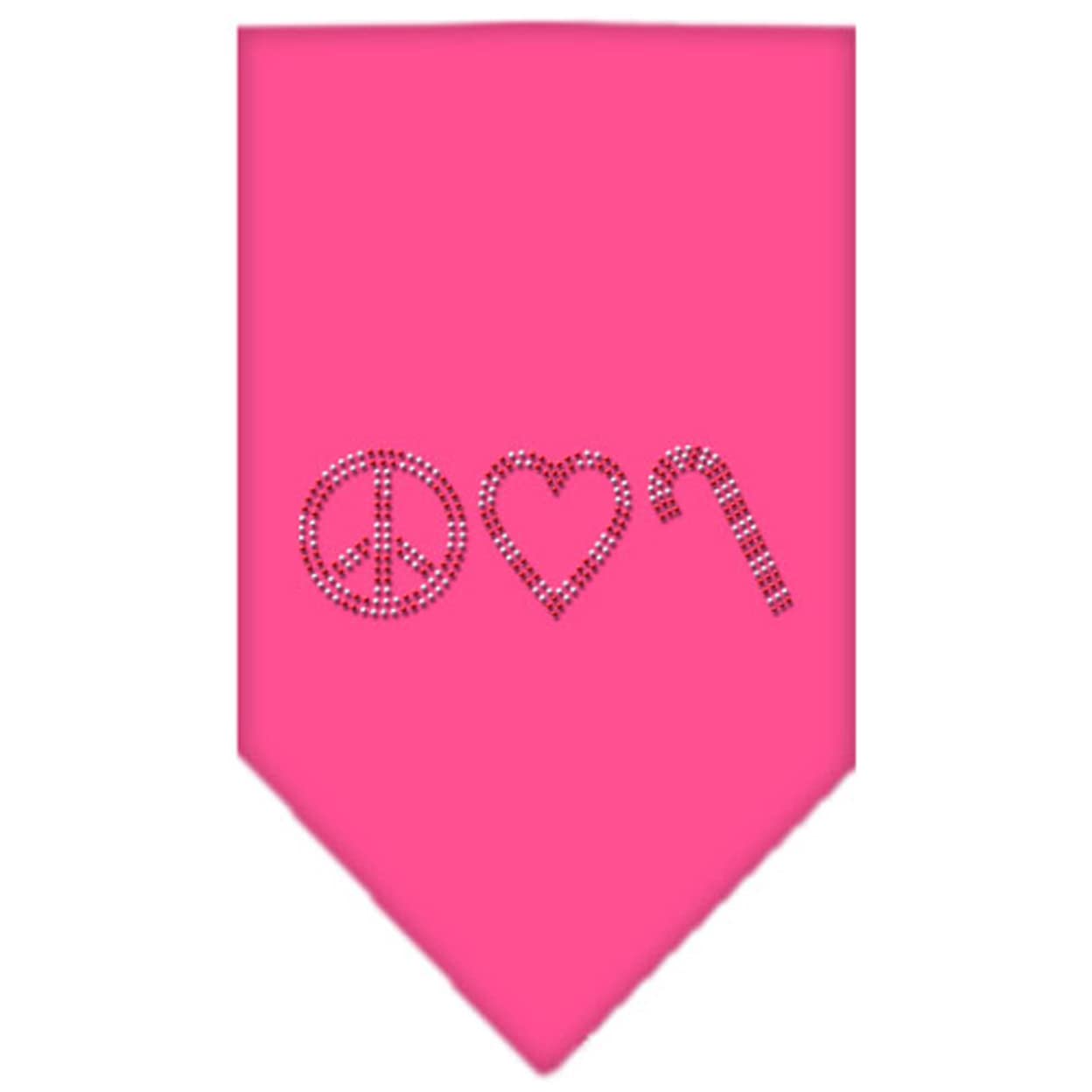Christmas Pet Bandana for Dogs - Sparkling Rhinestone Design with 'Peace, Love & Candy Canes' in Bright Pink - Small Size for Holiday Festivities & Photo Shoots