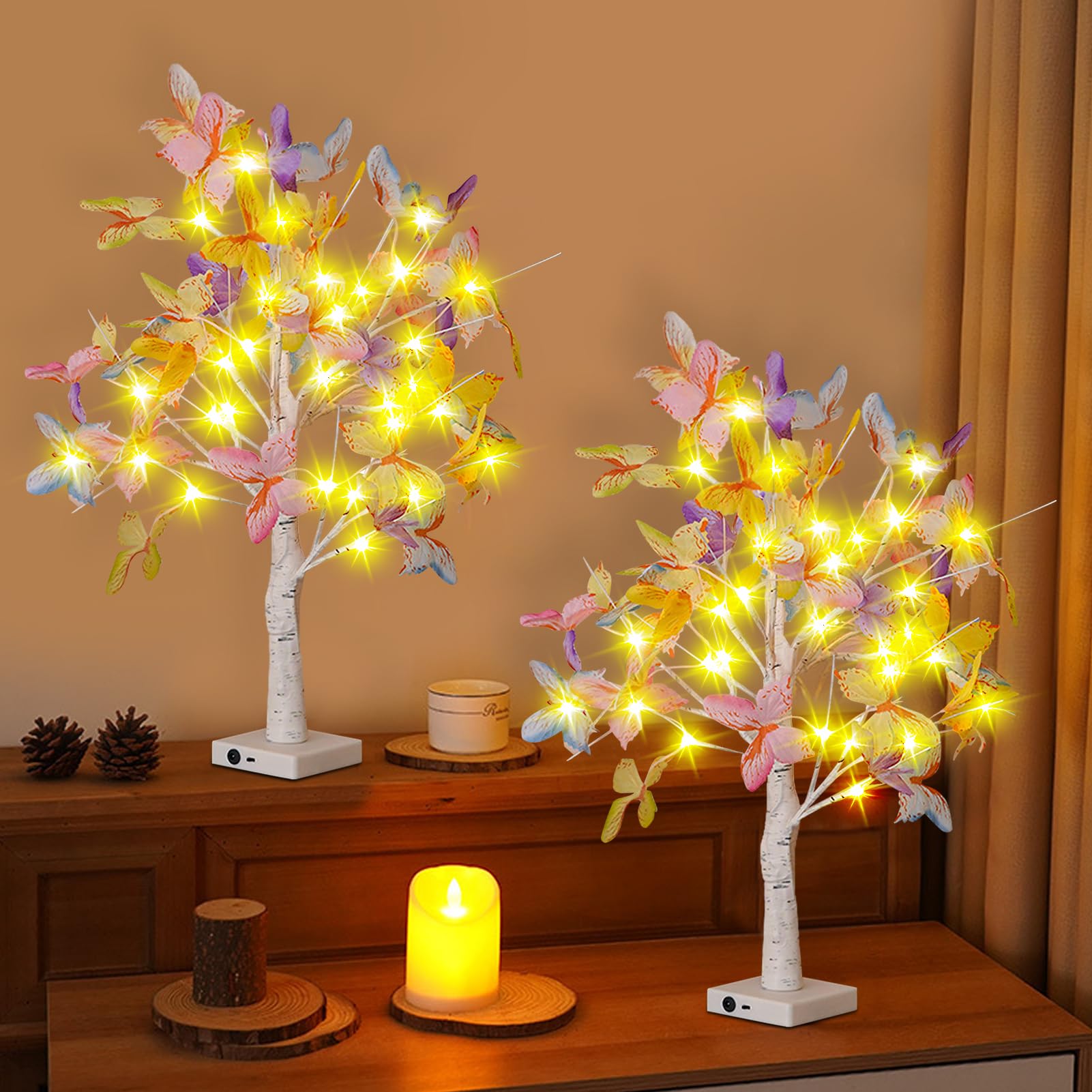 2 Pack LED Birch Tree Lights - Warm White Battery Powered Fairy Lights for Christmas, Wedding, Easter Decor - Indoor Tabletop Centerpiece for Home, Festival, Party Decorations