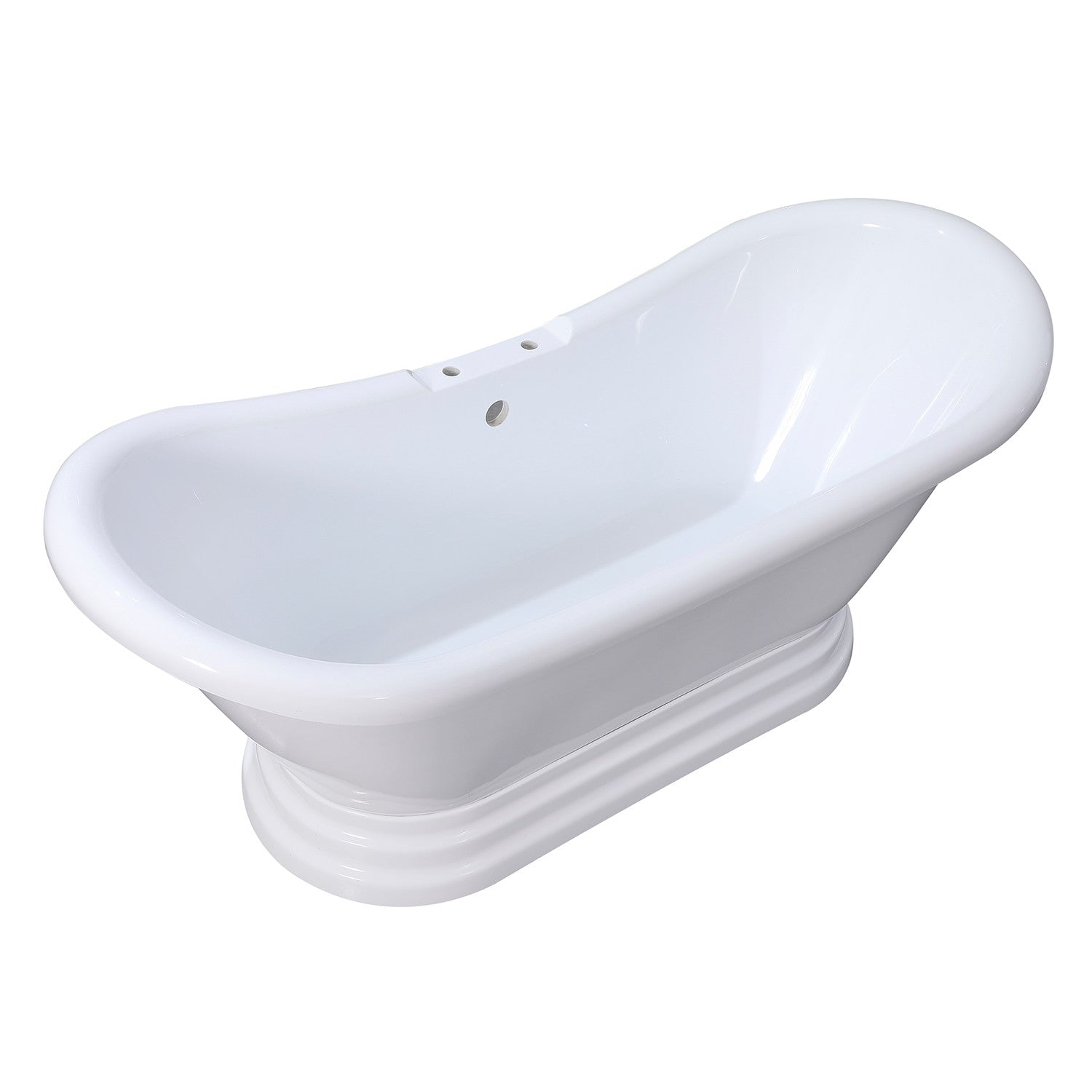 Aqua Eden 69 Inch Acrylic Oval Double Slipper Pedestal Bathtub with 7 Inch Faucet Drillings - Glossy White - Luxury Freestanding Soaking Tub for Spa-Like Bathroom Retreat